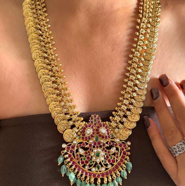 Rani pink & mint coin designed temple set