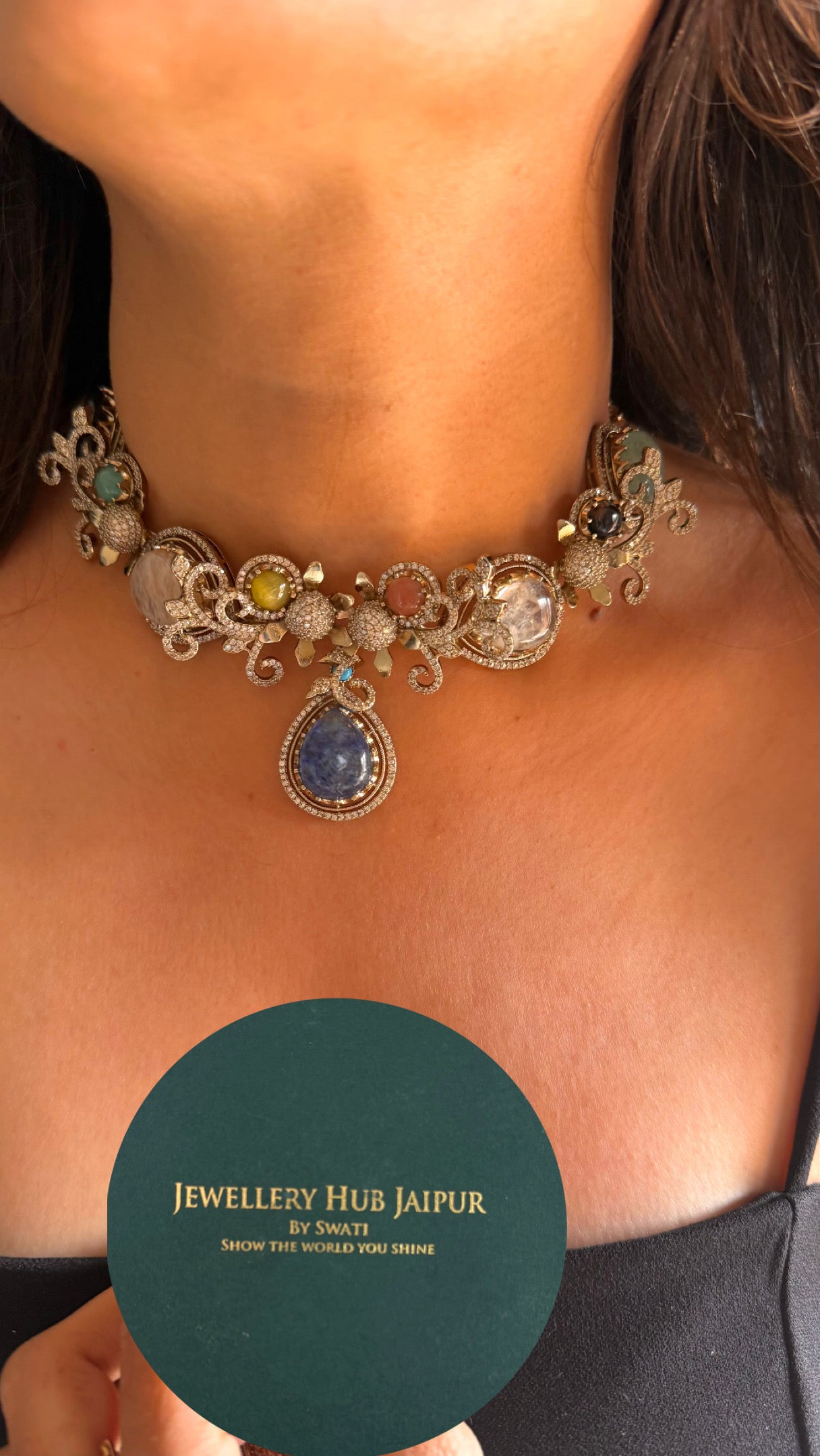 Sapphire doublet drop victorian sabyasachi inspired necklace