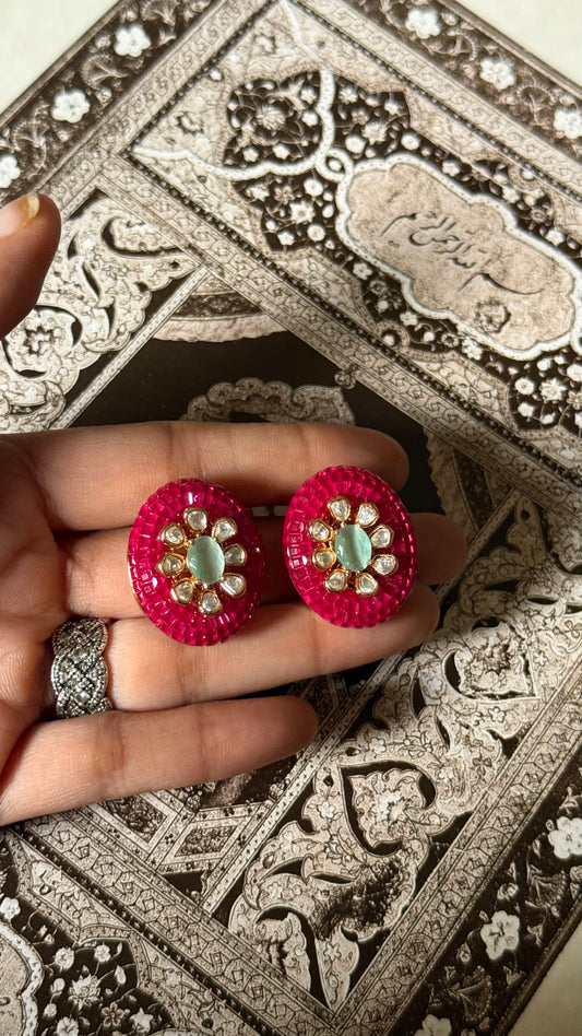 Rani pink & mint doublet floral studs