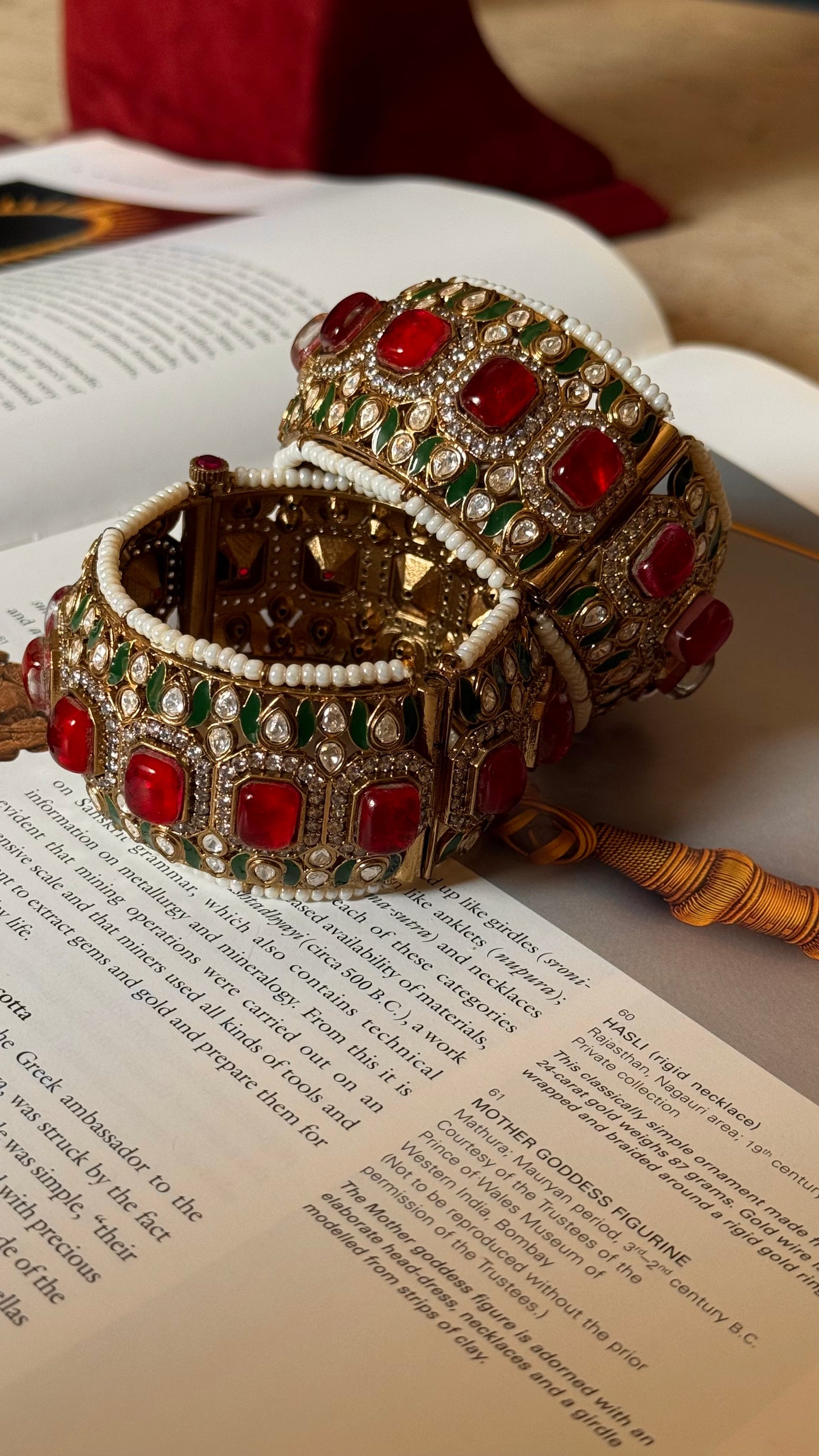 Emerald meenakari and ruby doublet bangles