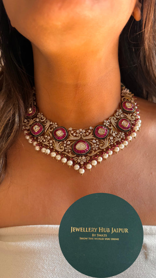 Ruby takkar black meenakari designer victorian necklace