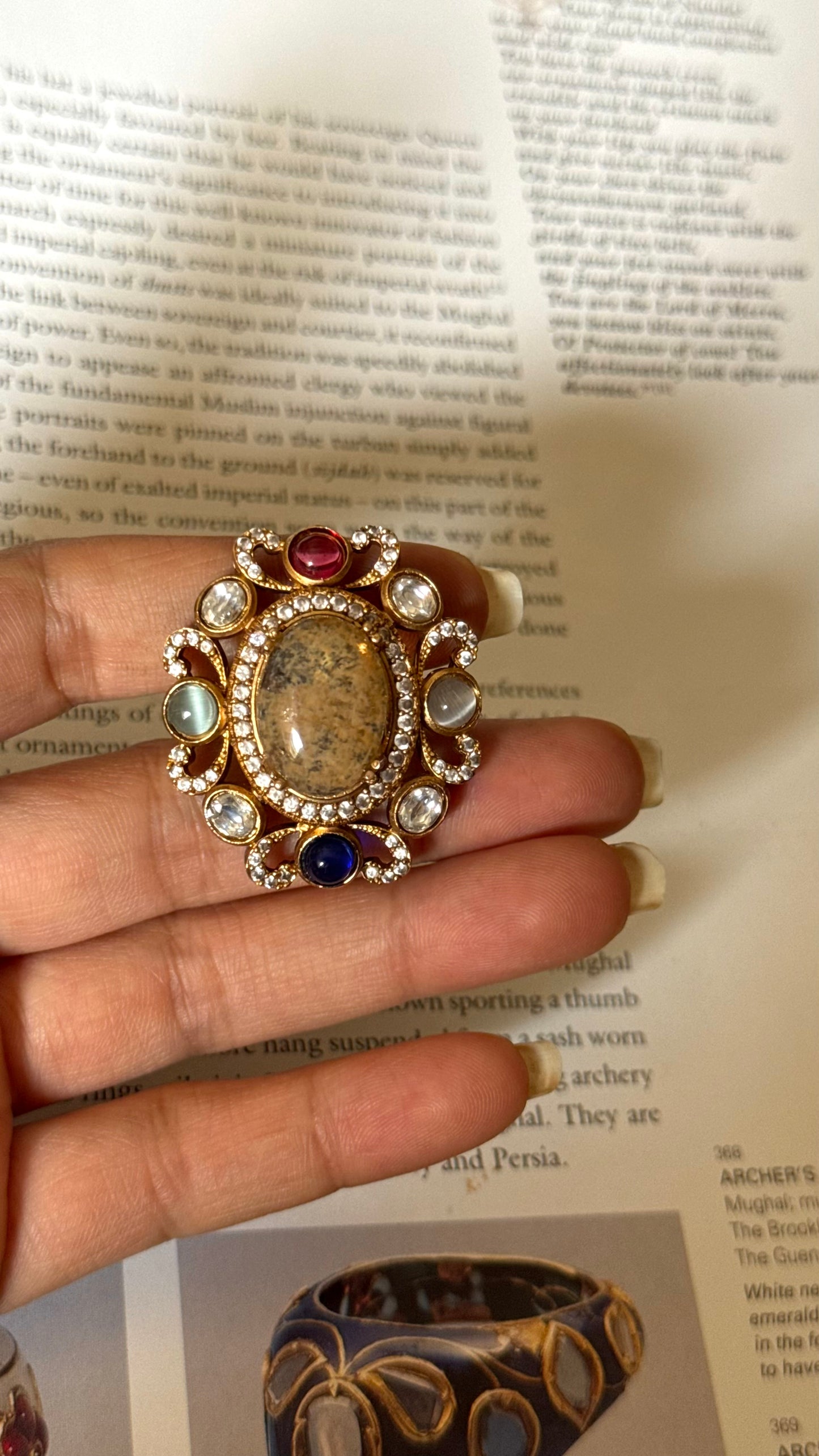 Sabyasachi inspired with real stone designer adjustable ring