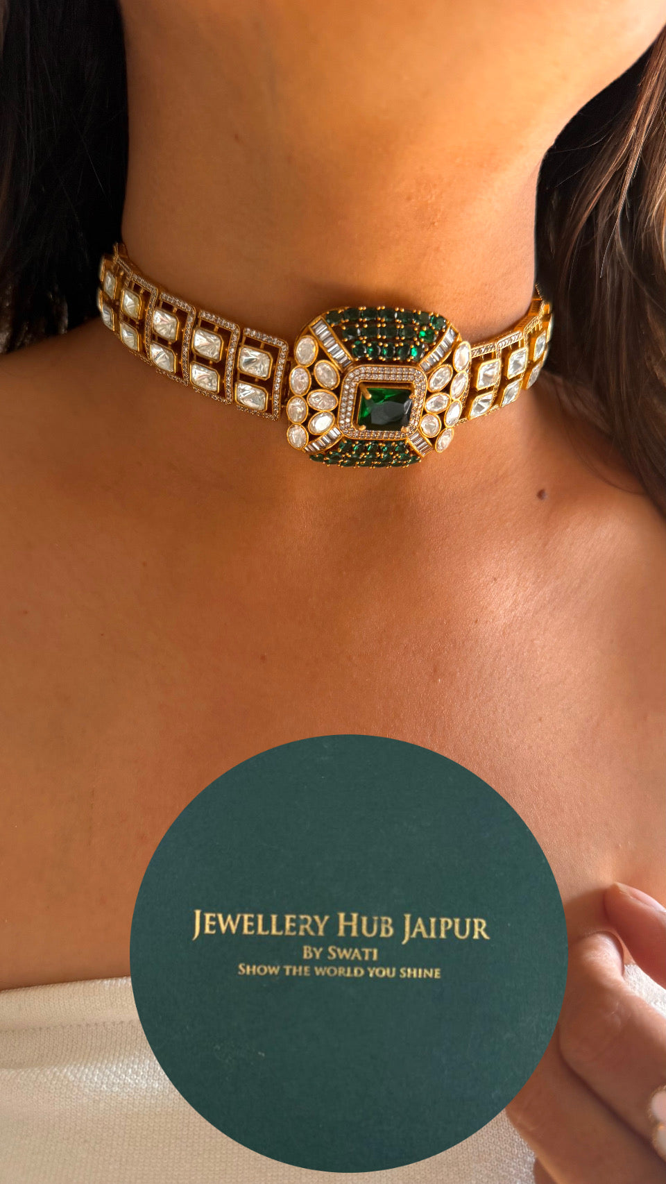 Emerald moissanite designer choker