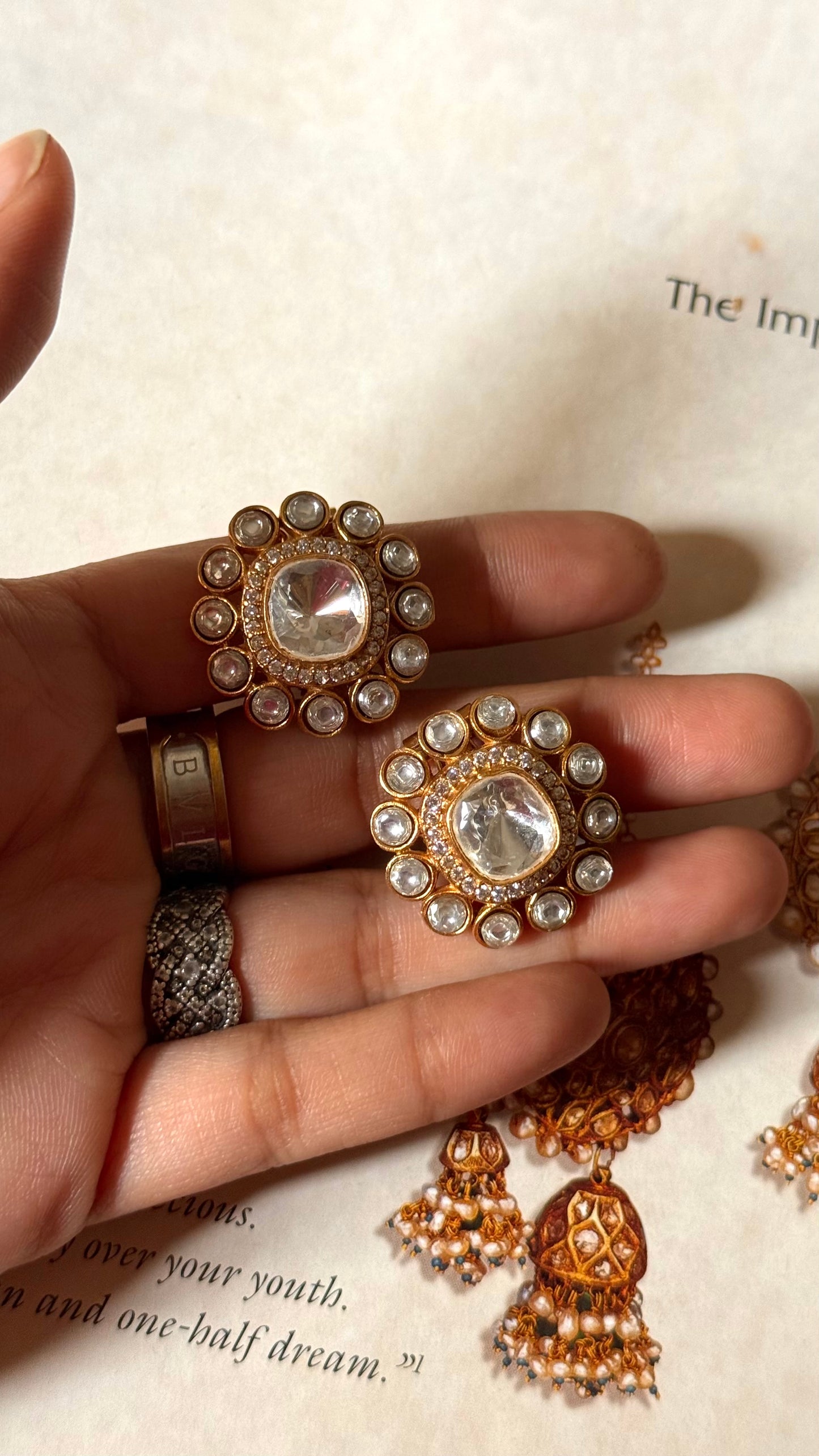 Square shaped polki studs