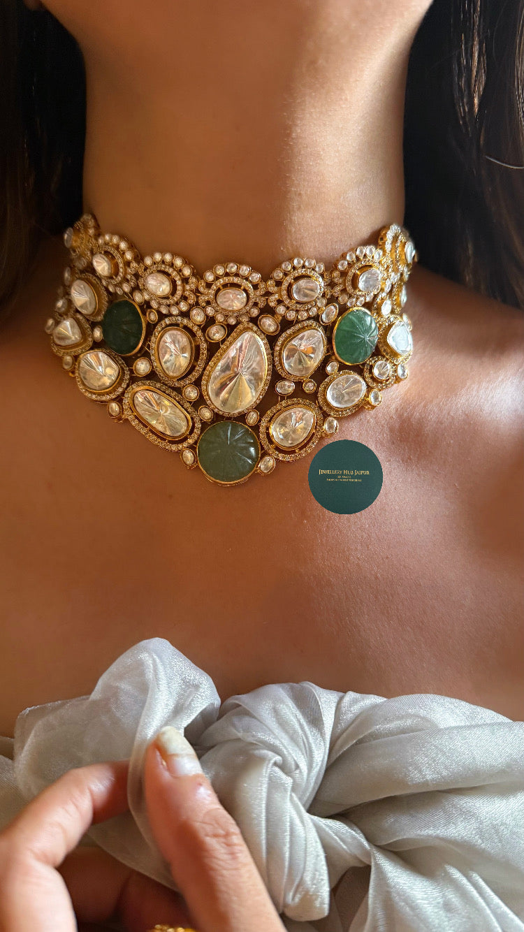 Shades of green polki choker necklace set