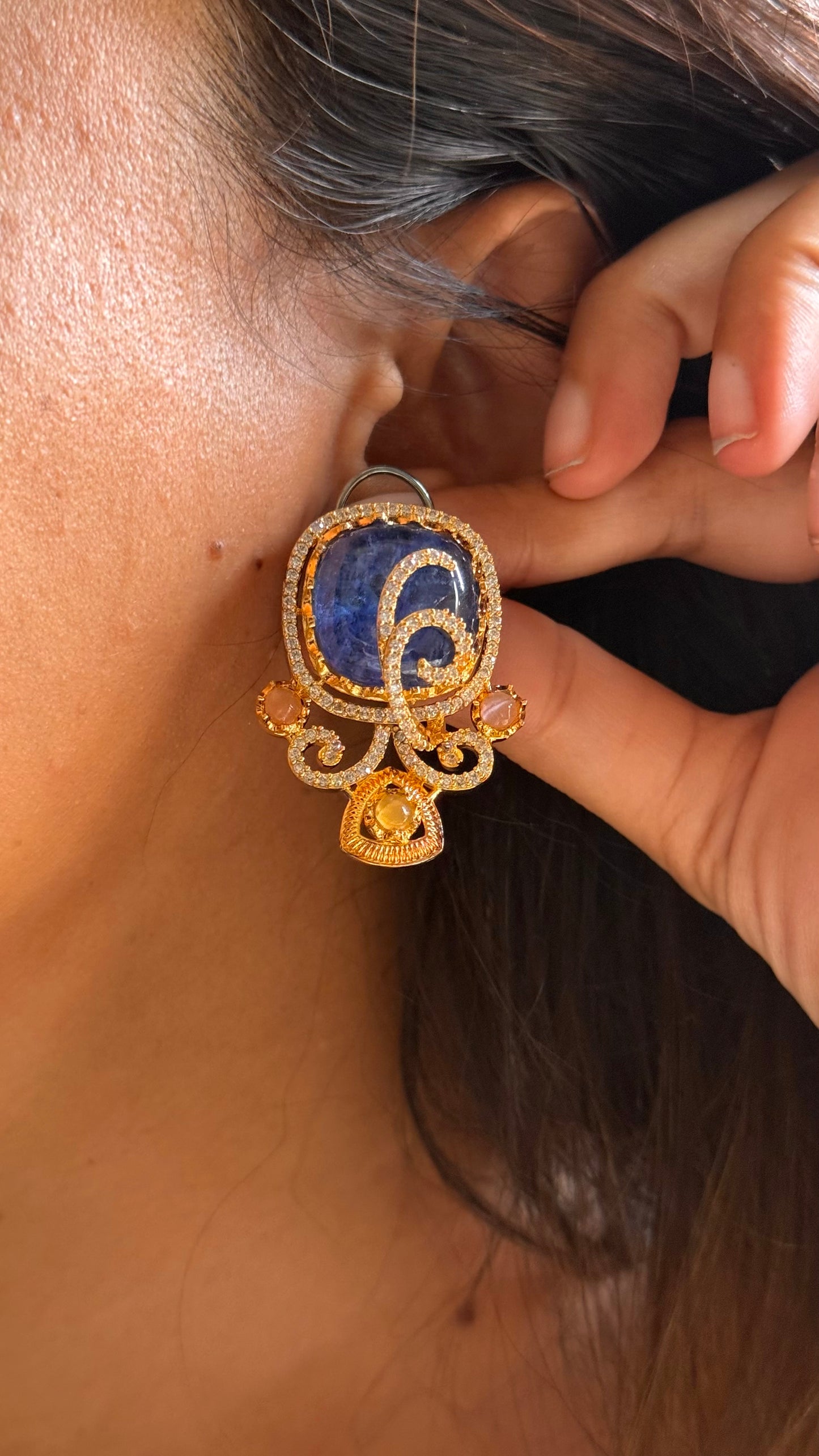 Sapphire & topaz doublet designer cocktail studs