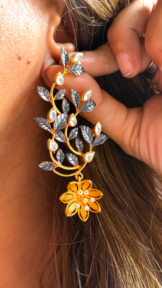 24kt Dubai Gold inspired sunflower under leaf danglers