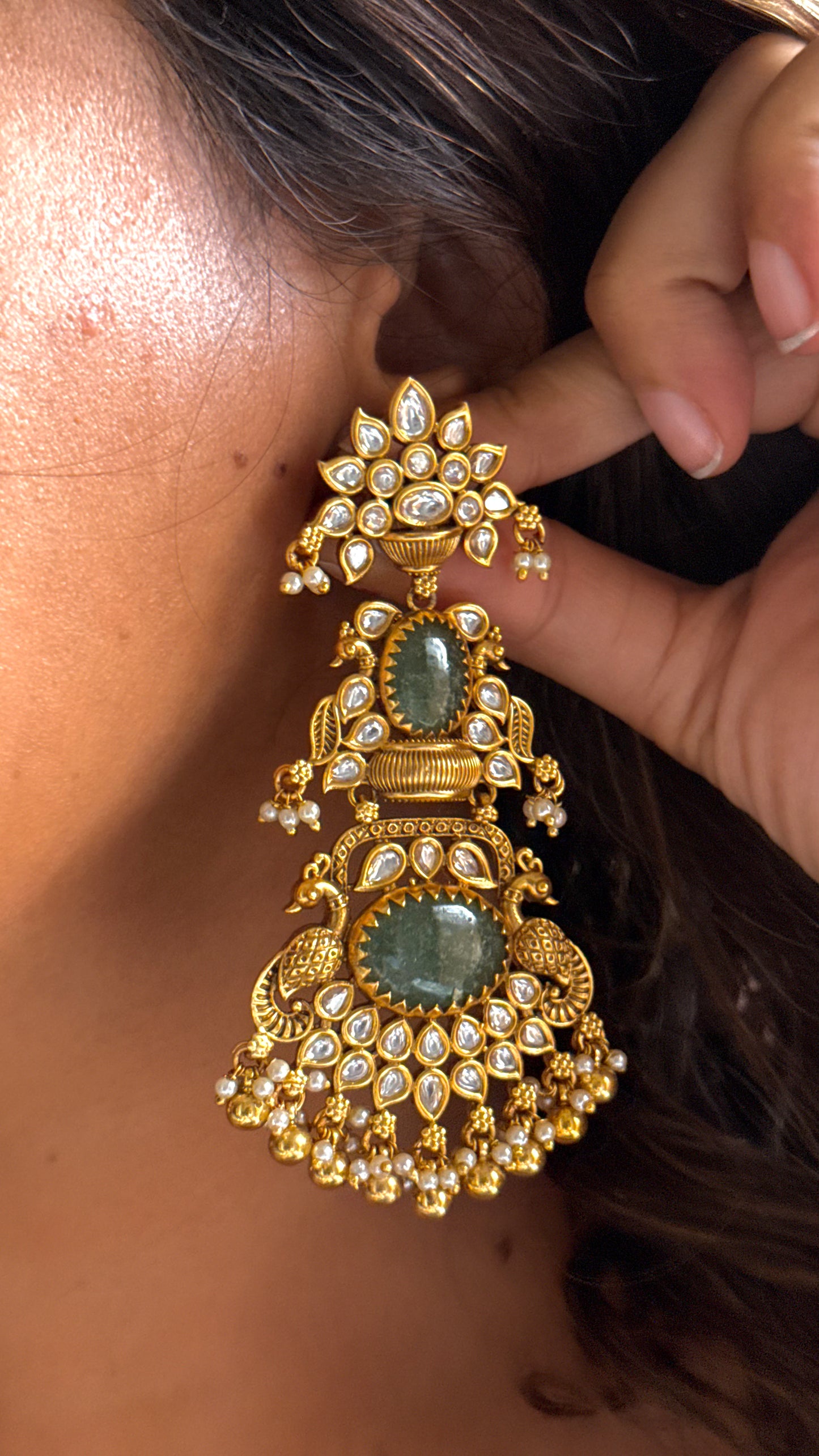 Sage Green Polki Danglers