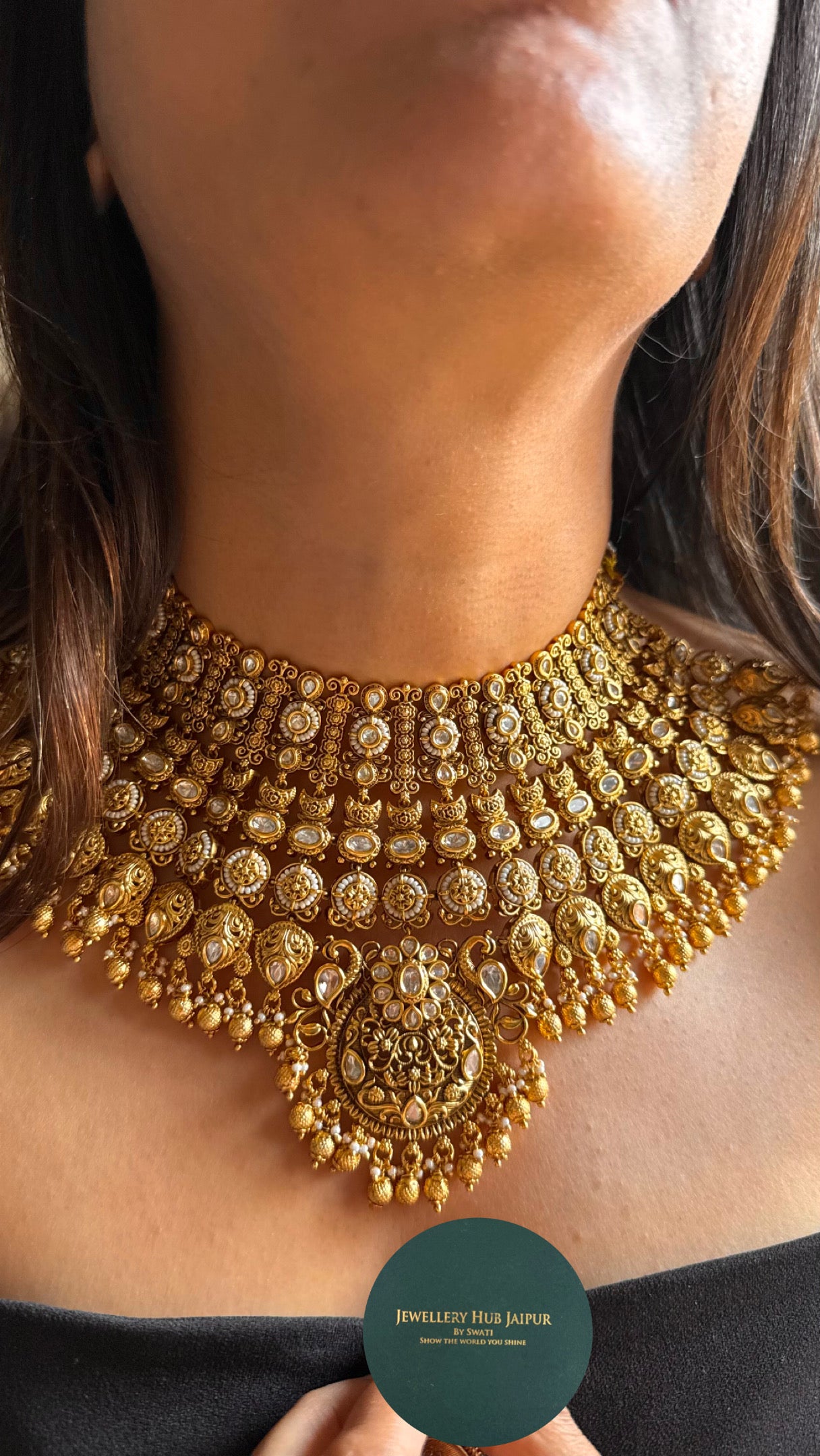 Peacock inspired with gold drops bridal Necklace