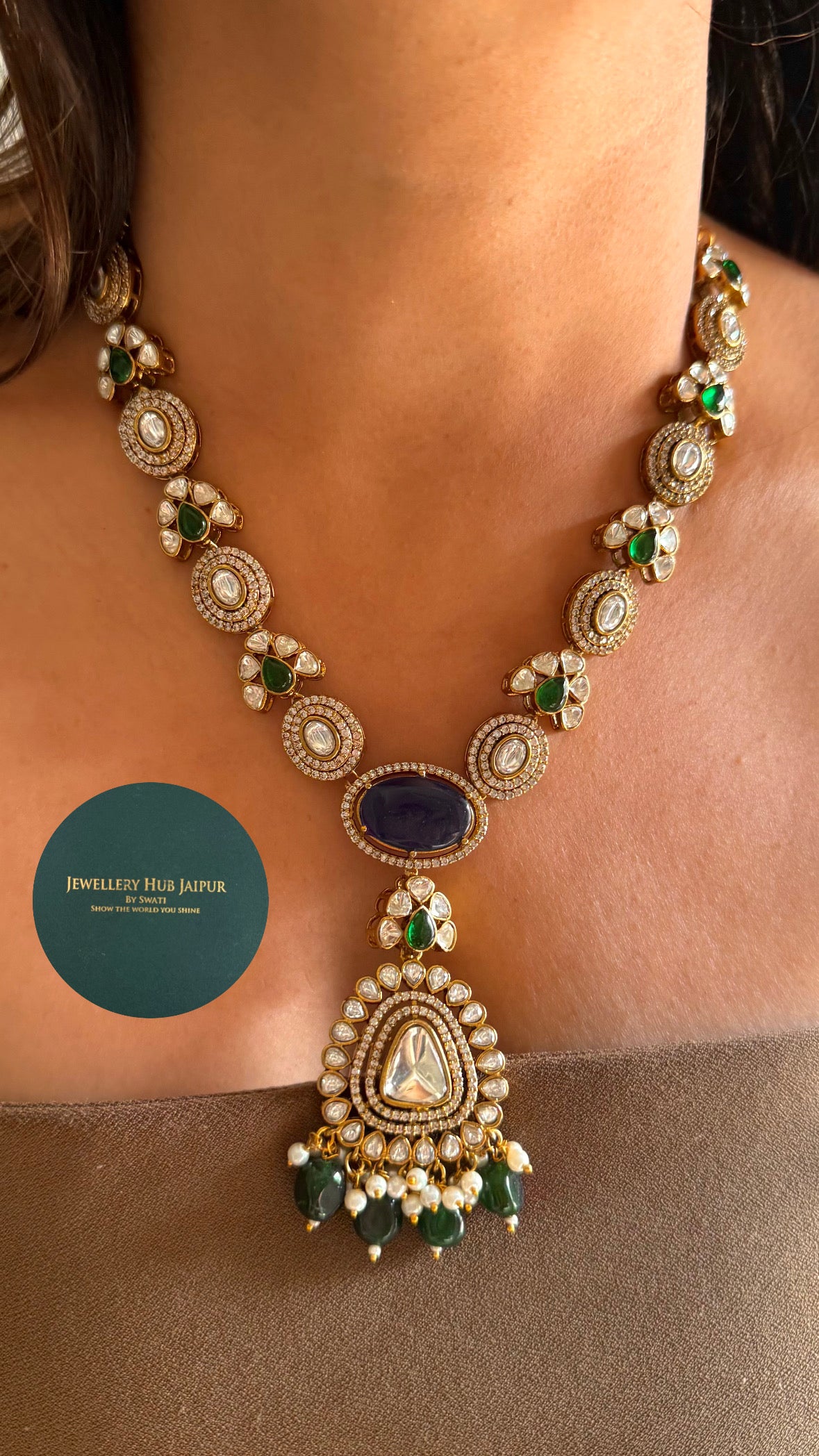 Emerald sapphire minimal necklace