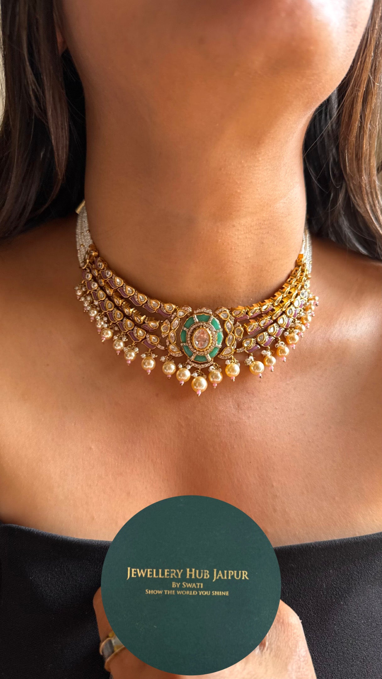 Mint with rose quartz pearl detailing thread choker
