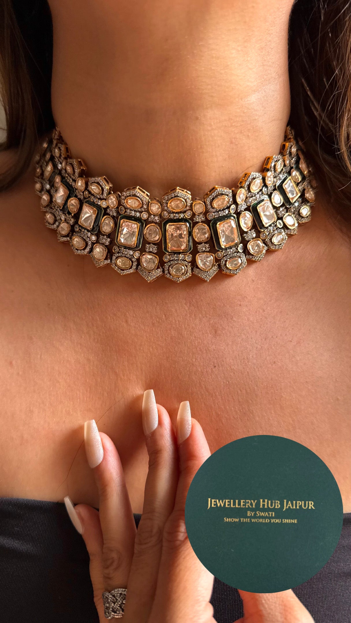 Real moissanite peeli polki vintage Necklace