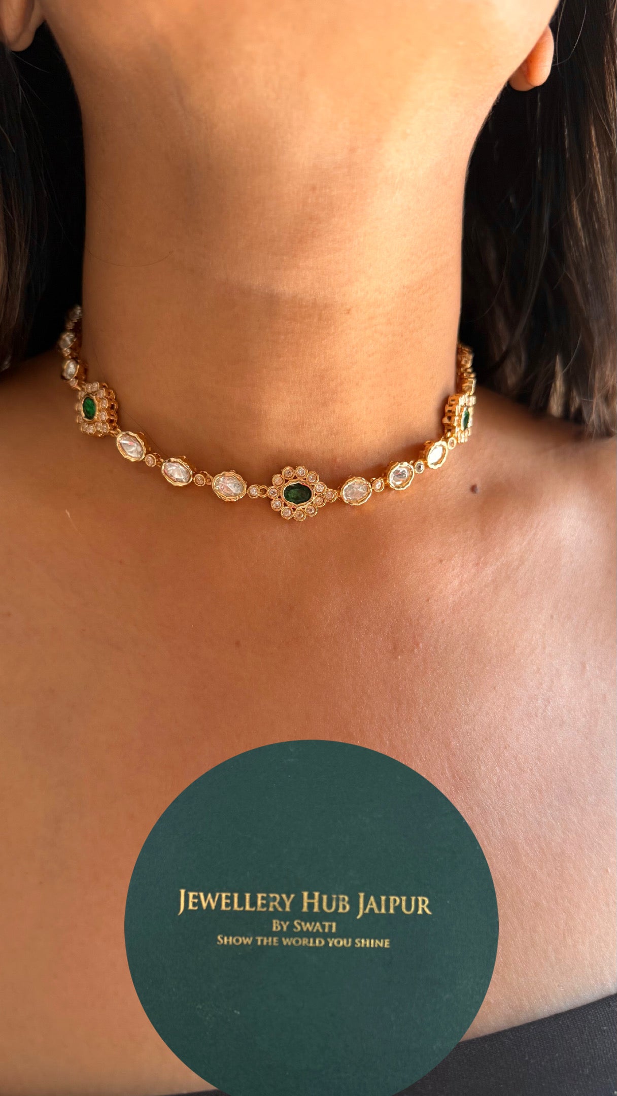 Minimalist Emerald polki necklace