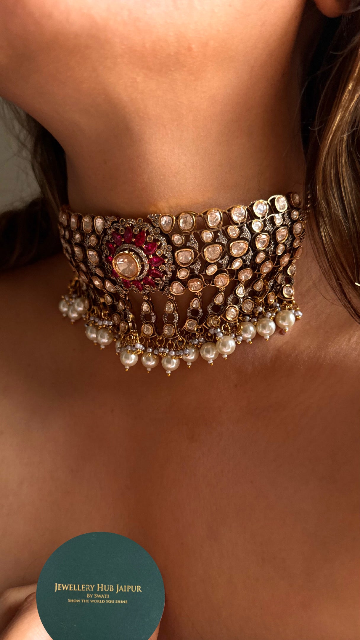 Ruby takkar peeli polki Victorian necklace