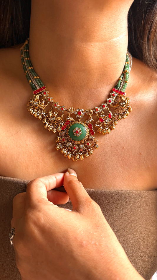 Emerald & ruby inlay rajwada set
