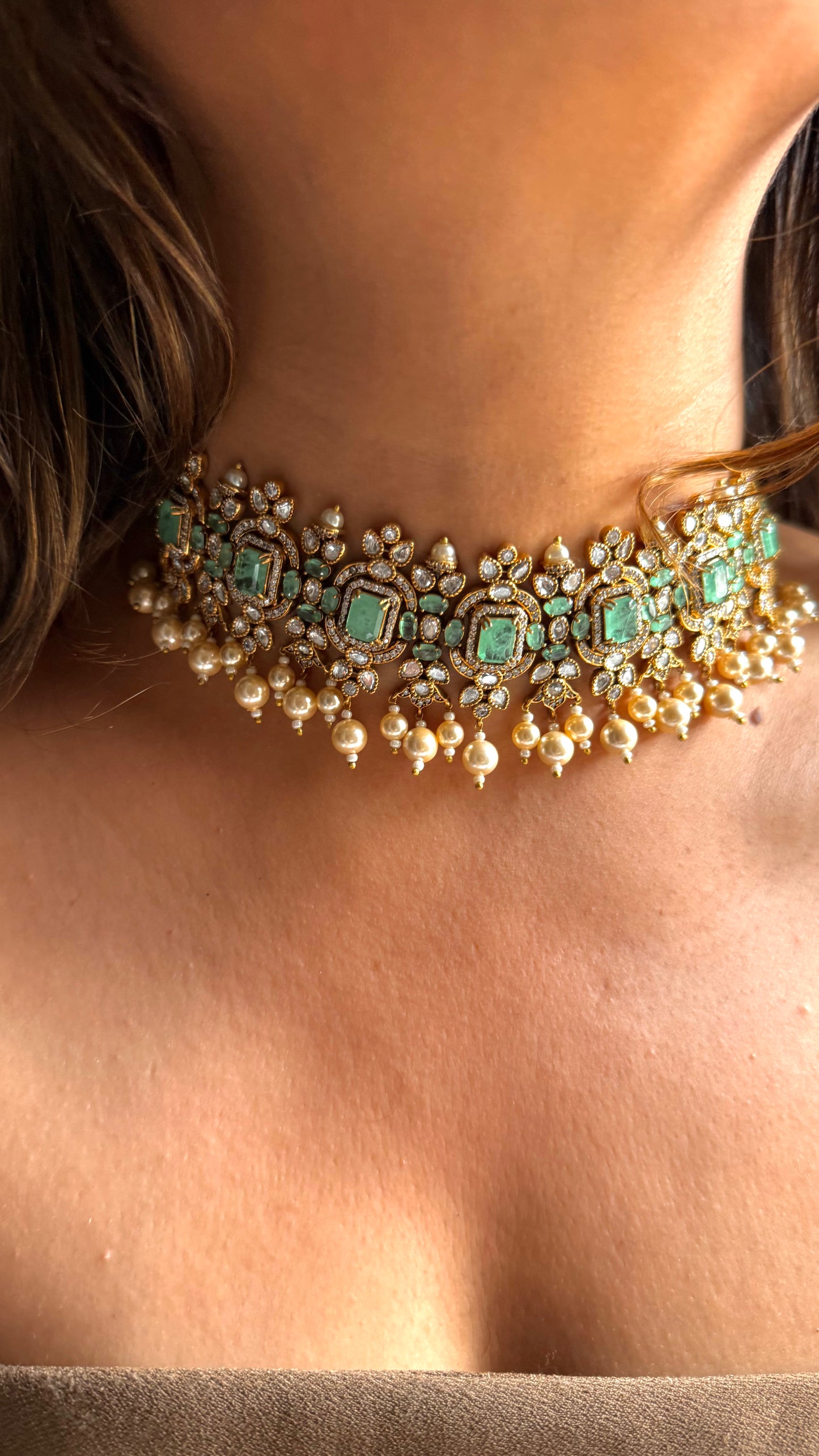 Mint Victorian designer choker with pearl detailing
