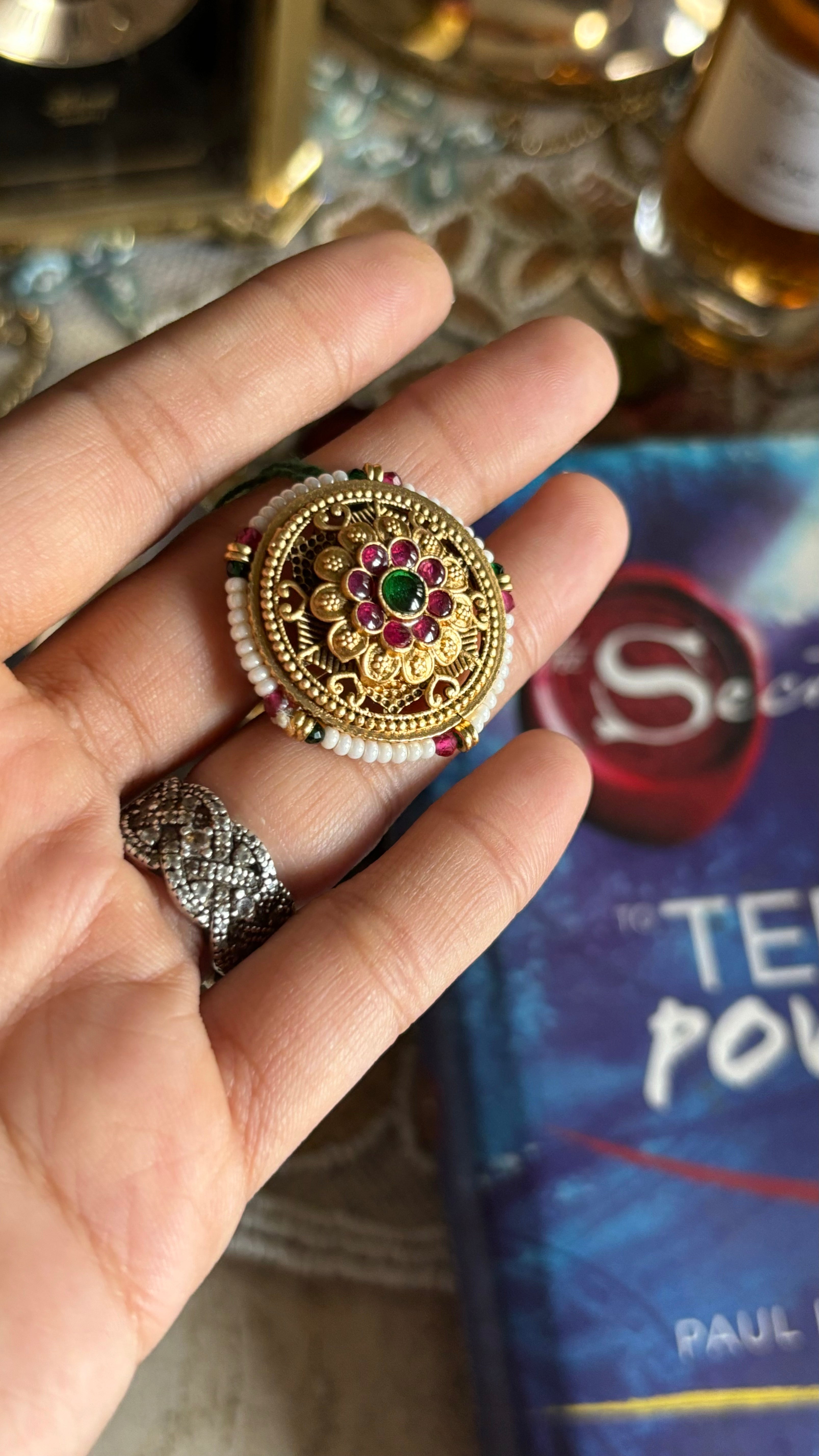 Ruby and Emerald floral Rajwada Ring