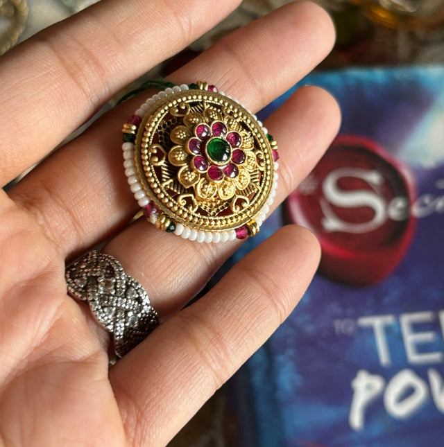 Ruby and Emerald floral Rajwada Ring