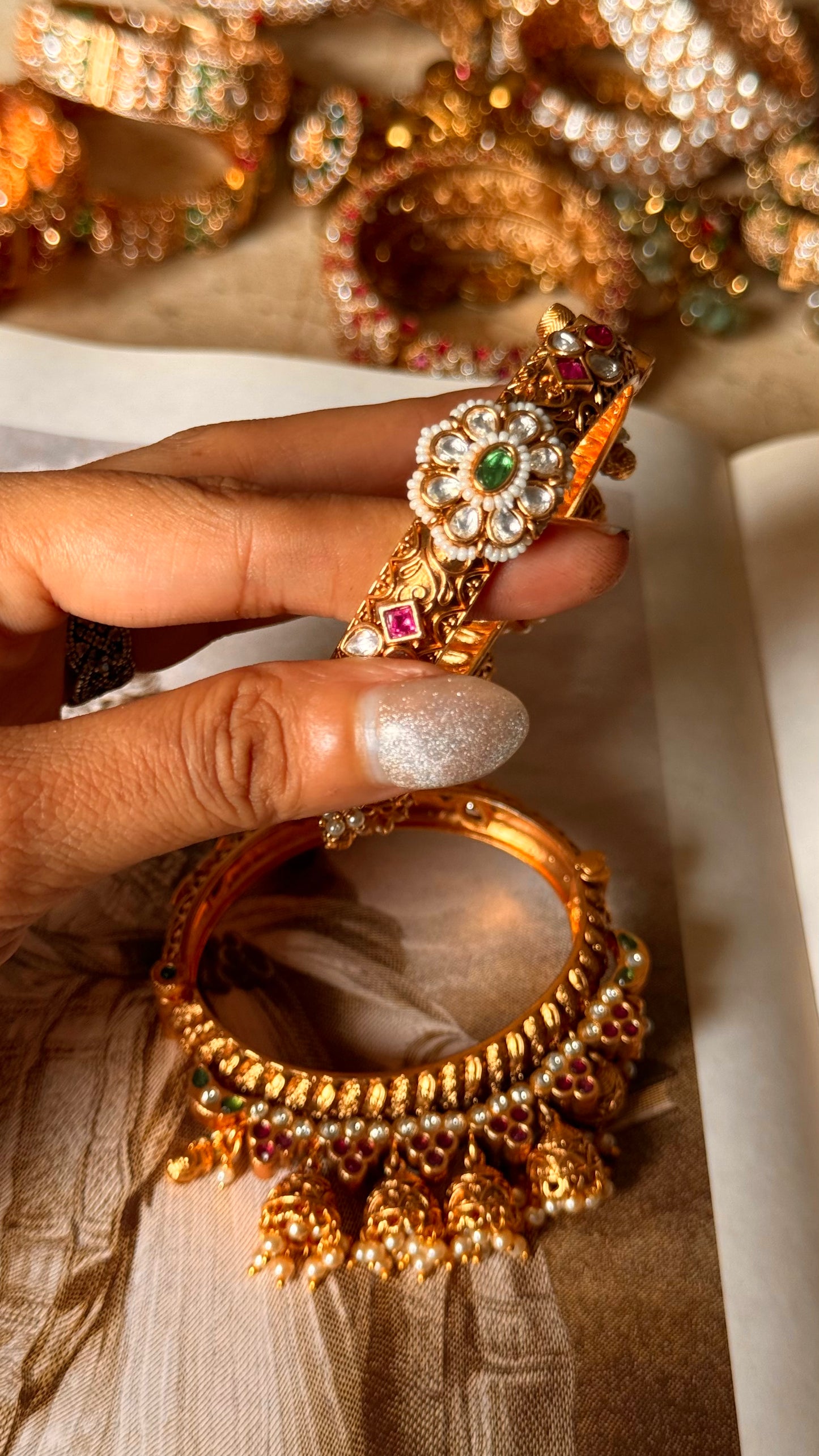 Emerald rajwada with jhumka design openable bangle