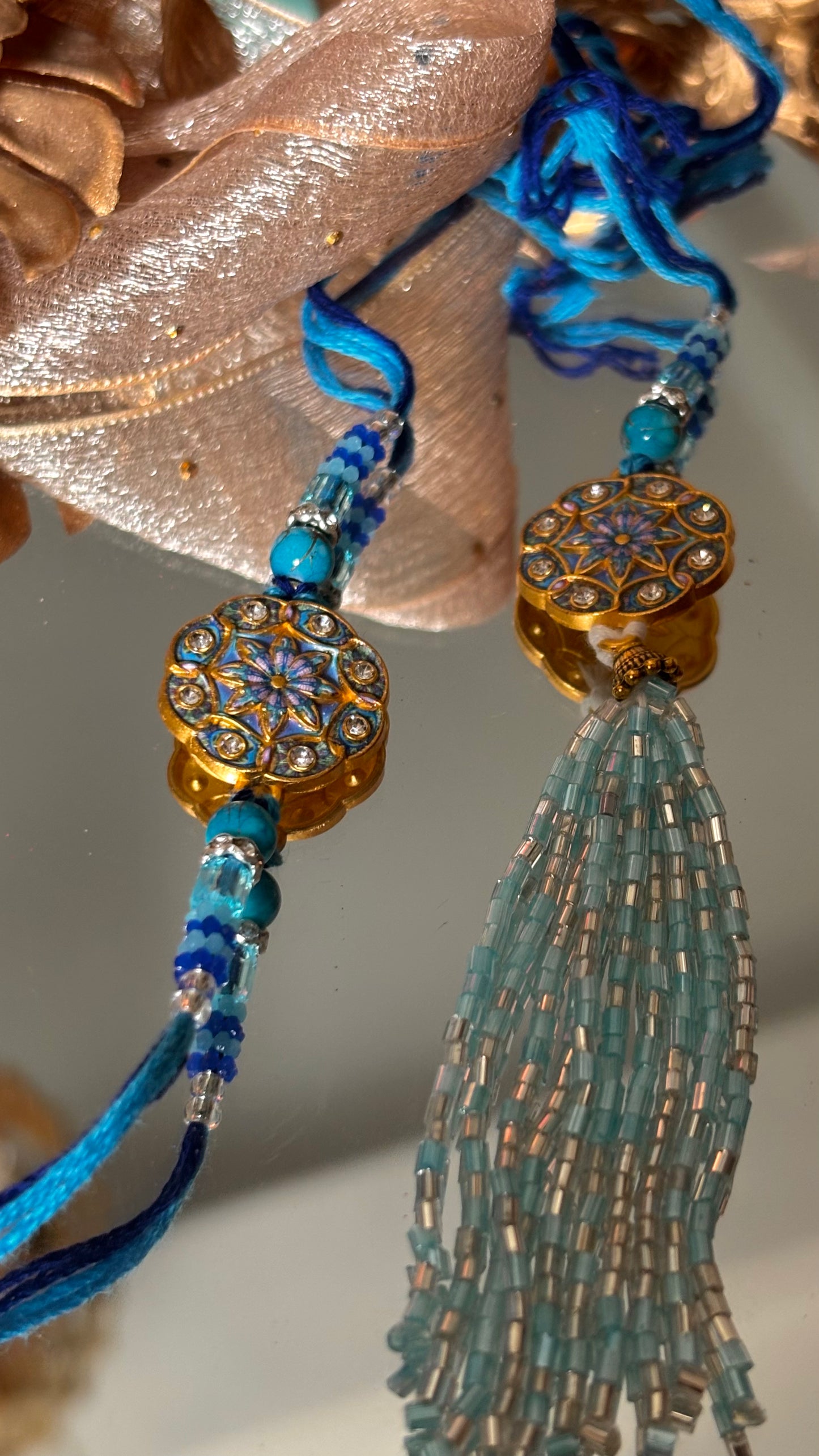 Nakashi work Couple rakhi ( shipping will be extra )