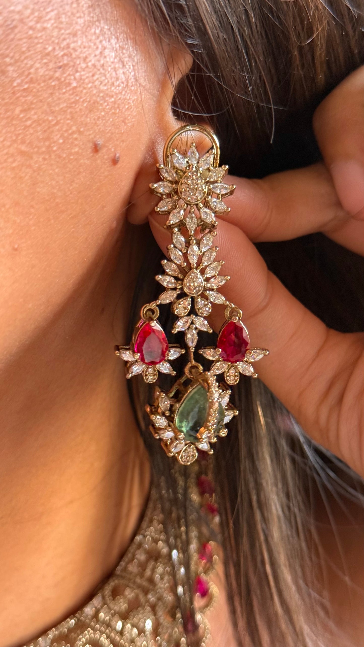 Cz ad work ruby Victorian collar necklace