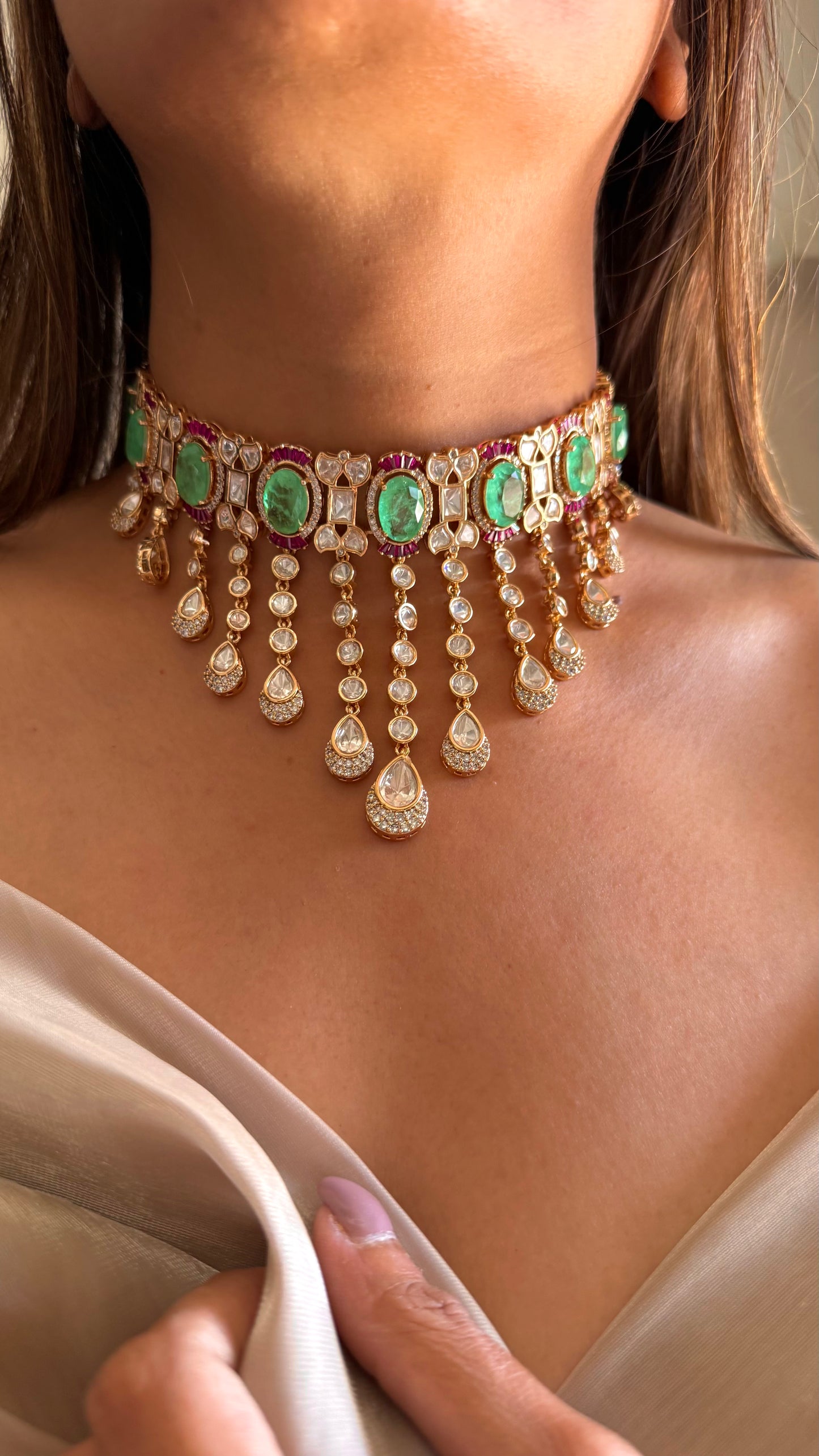 Prithika Choker mint necklace with earrings