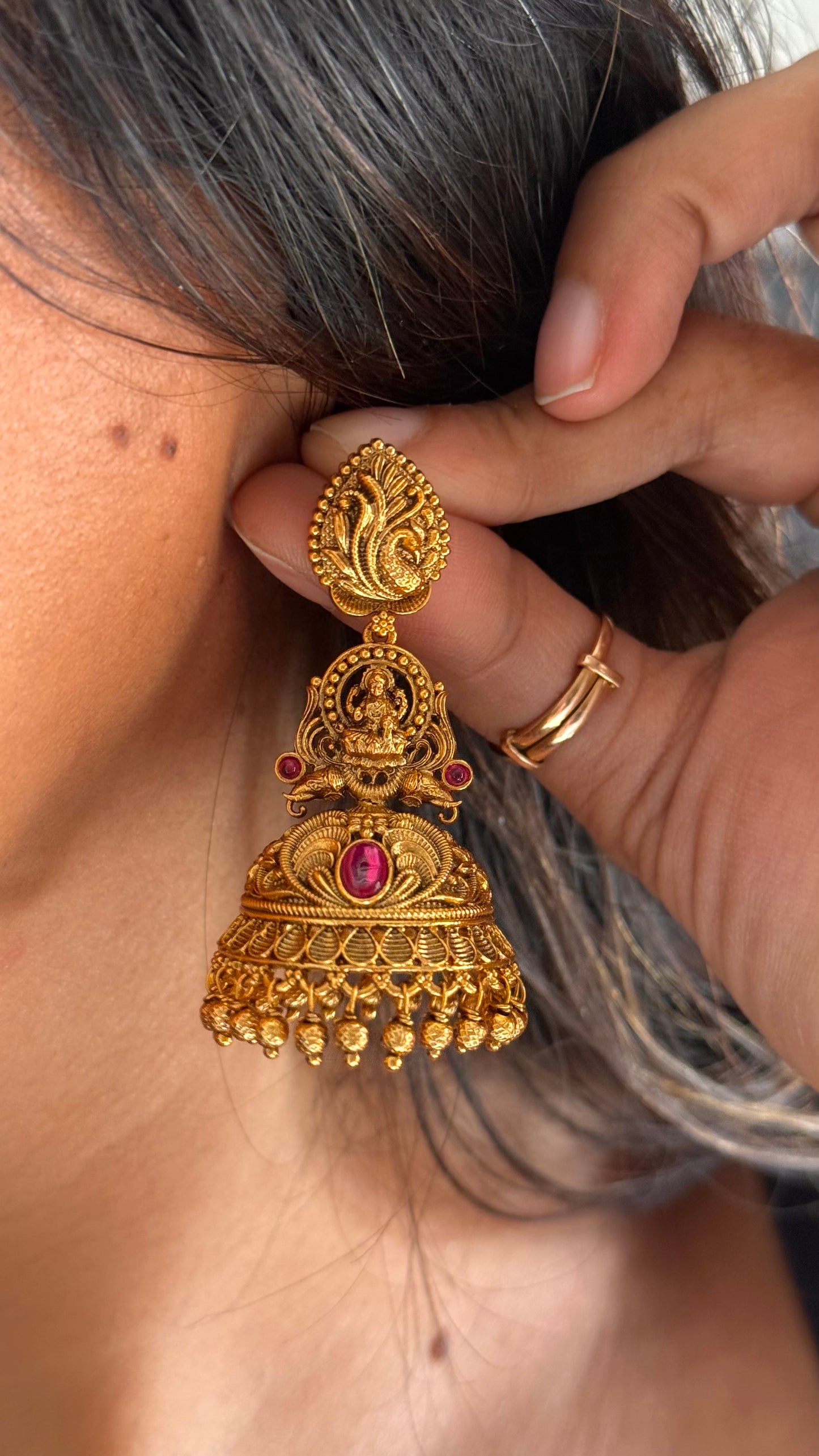 Goddess Laxmi Rani pink ruby temple Jhumka