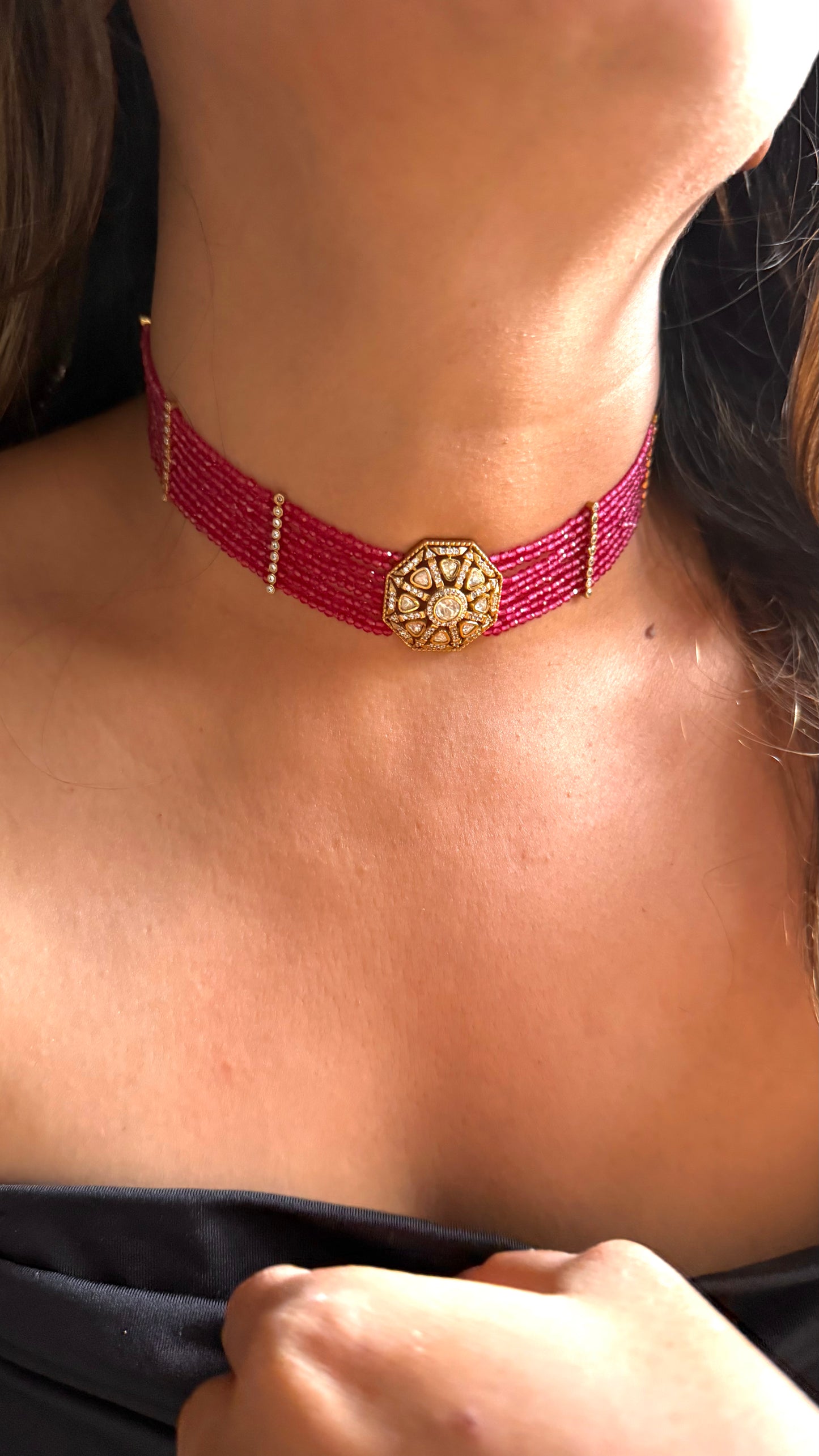 Real Moissanite victorian polki choker