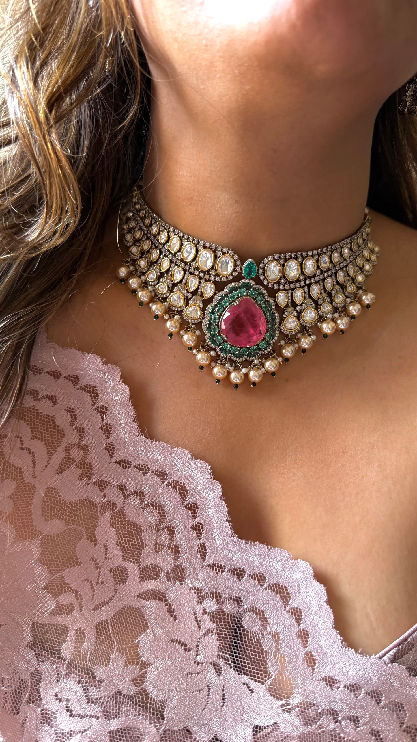 Mauve & Mint Vintage Polki Choker