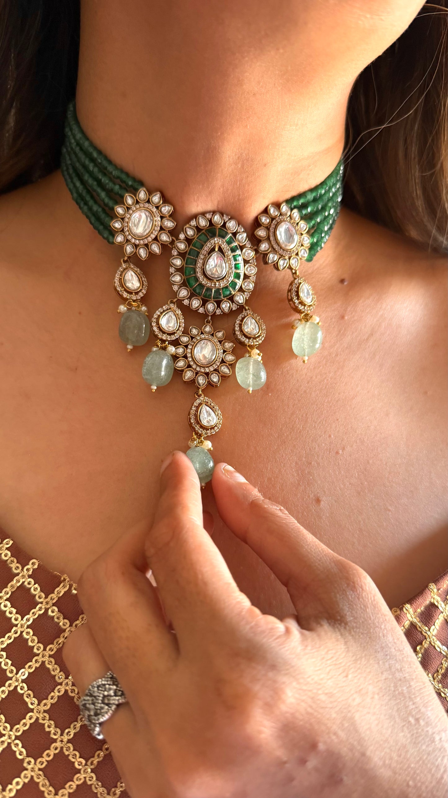 Riva Emerald katdana moissanite thread choker