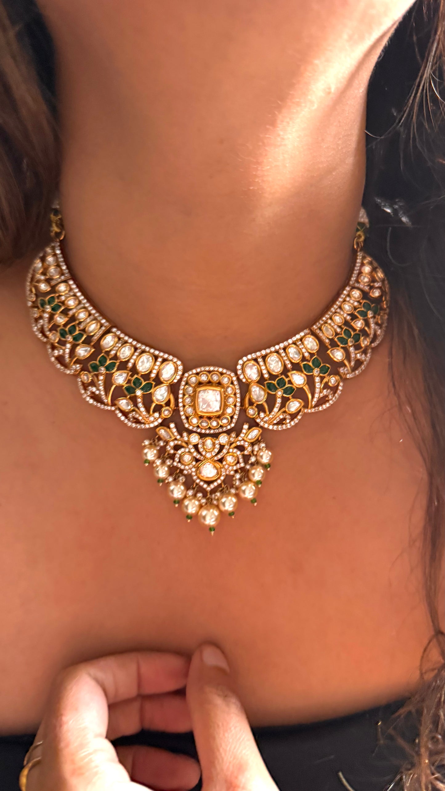 Ruby Moissanite Polki Necklace ( dual Polish)