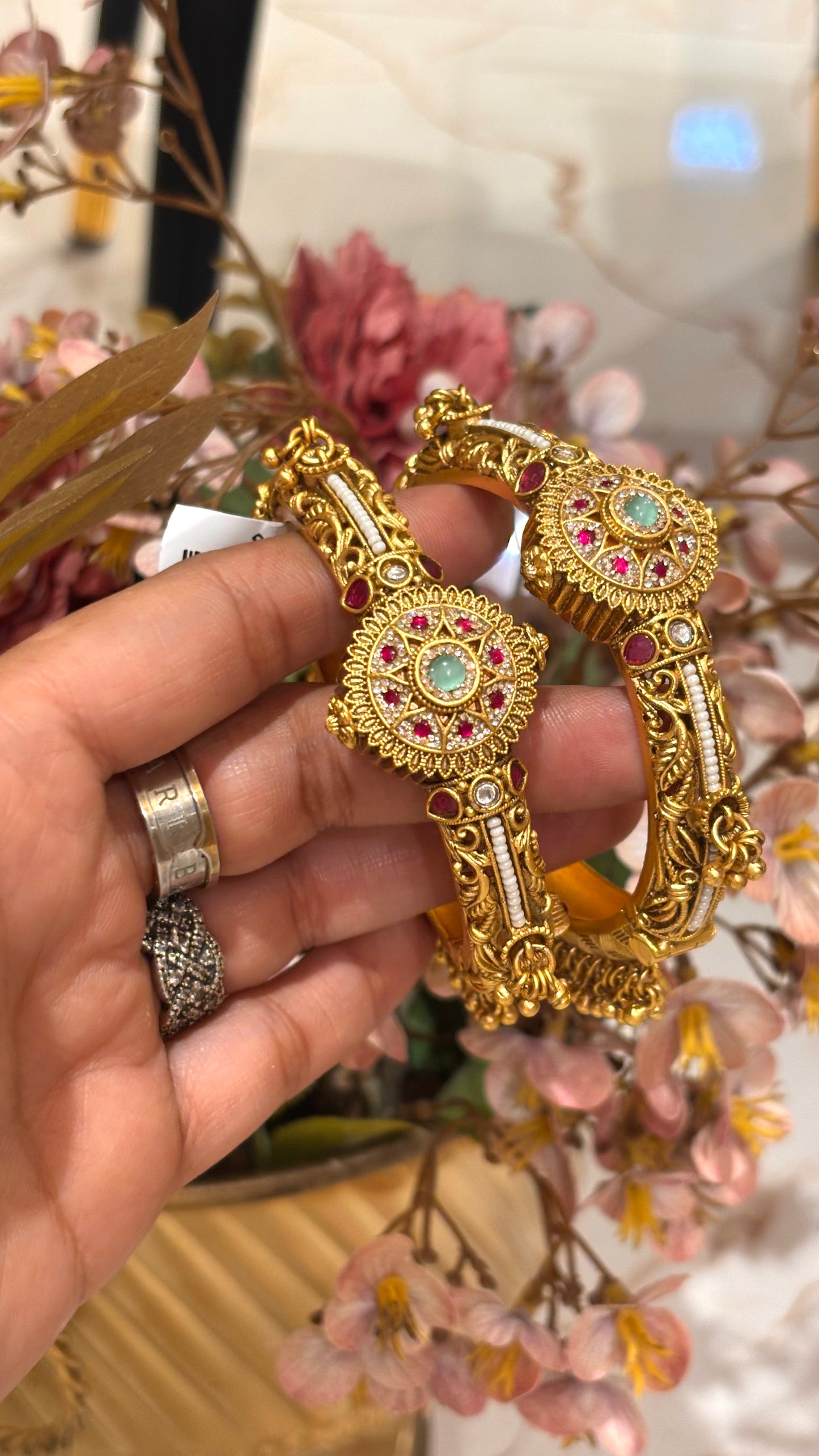 Swarovski mint & rani pink bangles with hangings