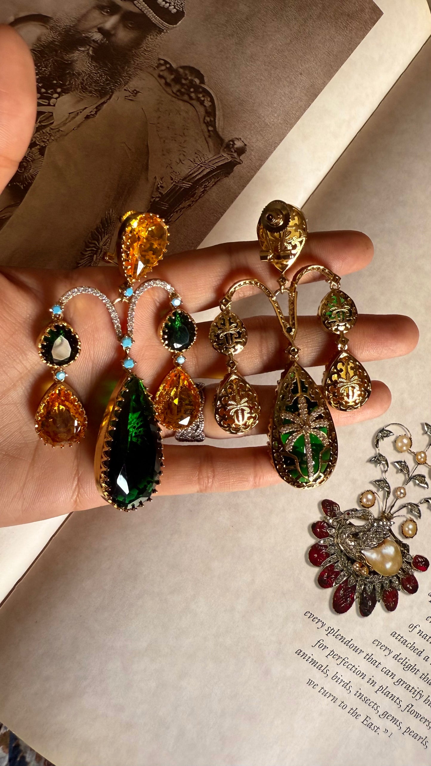 Sabhyasachi inspired emerald & tatoz with firoza danglers