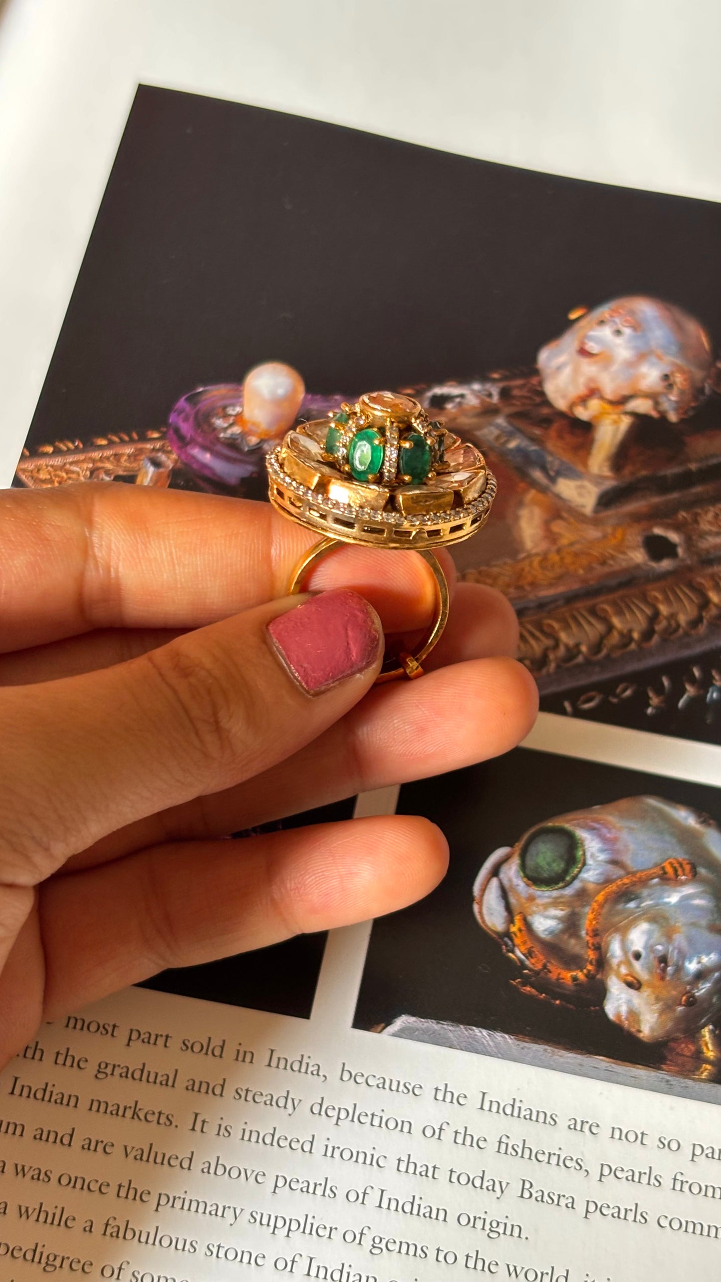 Emerald flroal diamond ring