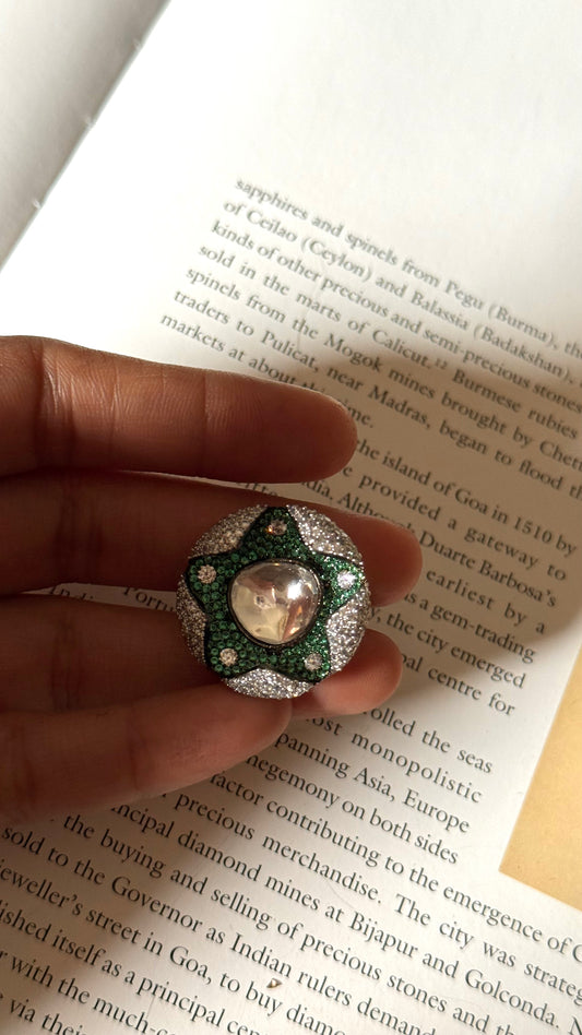 Emerald star designed cocktail adjustable Ring
