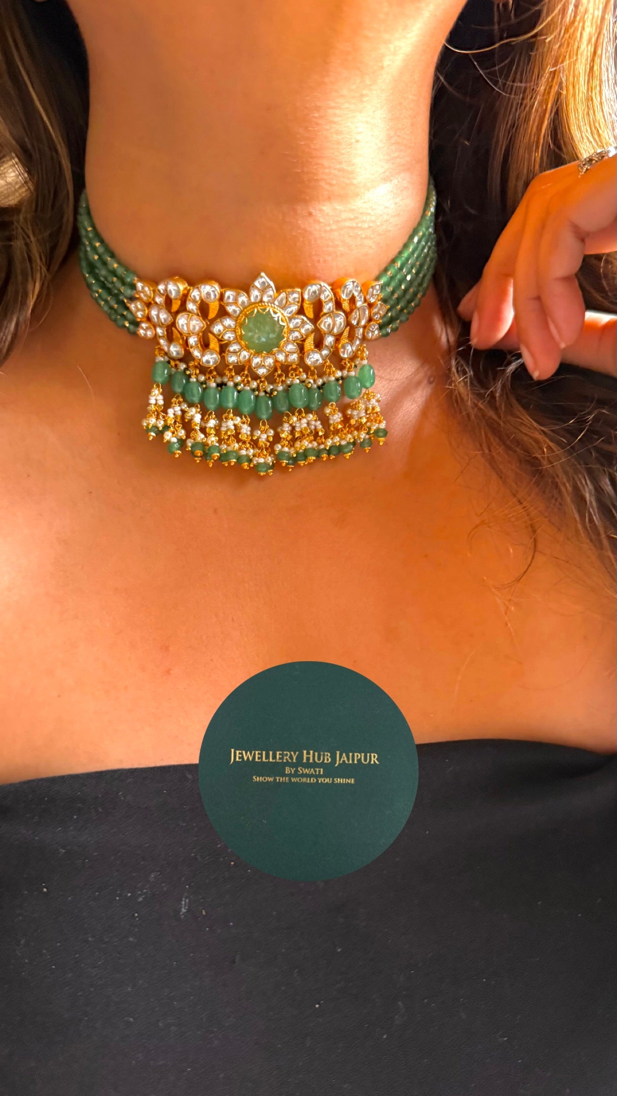 Mint floral jadau heritage choker Necklace