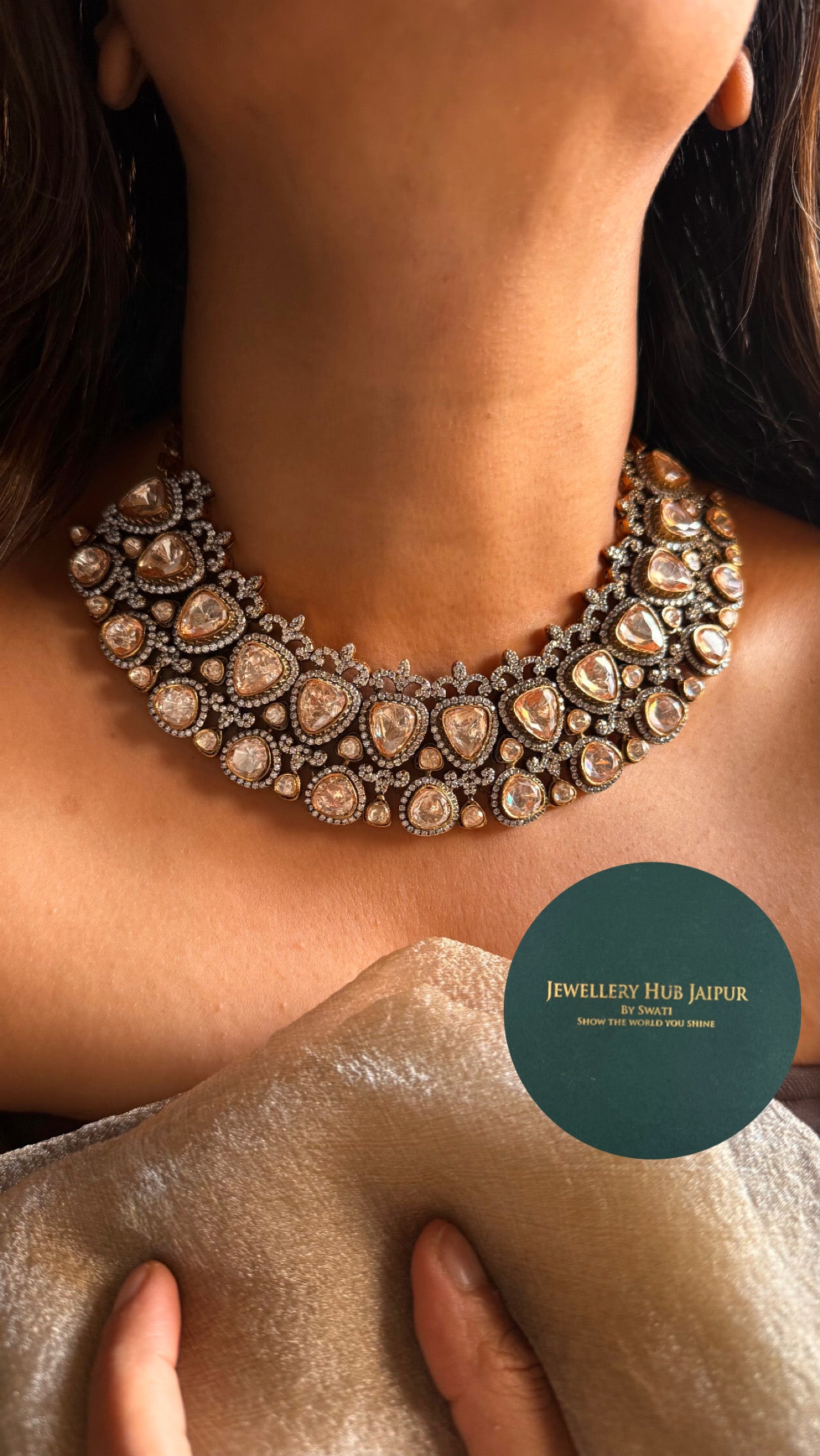 Peeli polki moissanite polki statement necklace set