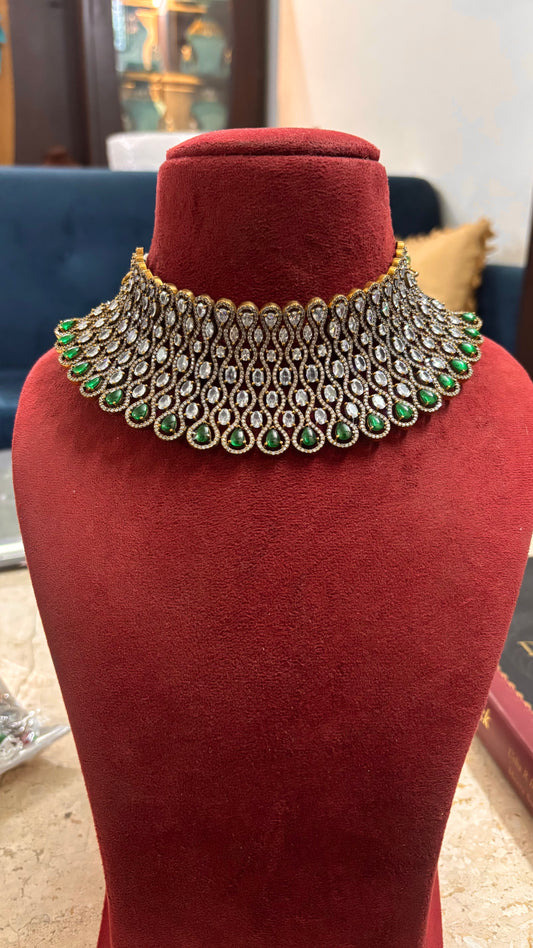 Risha emerald doublet and moissanite designer choker set