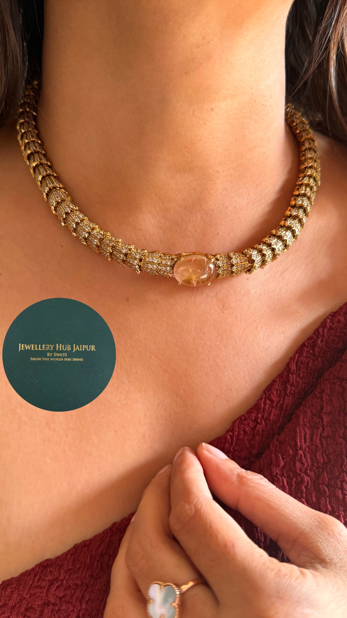 Rose quarts cartier inspired necklace