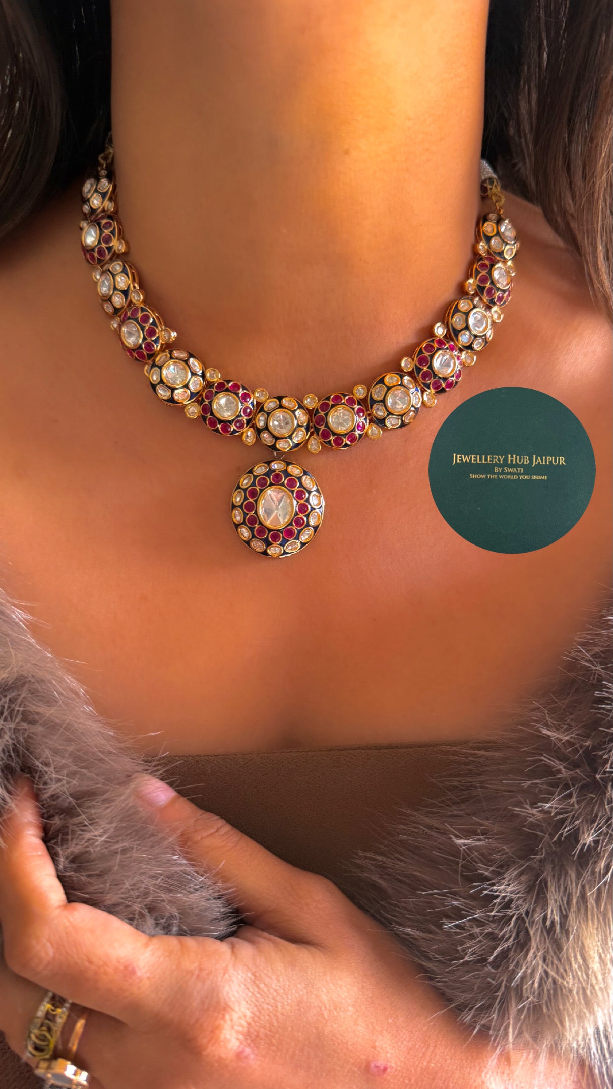 Sapphire & ruby meenakari necklace