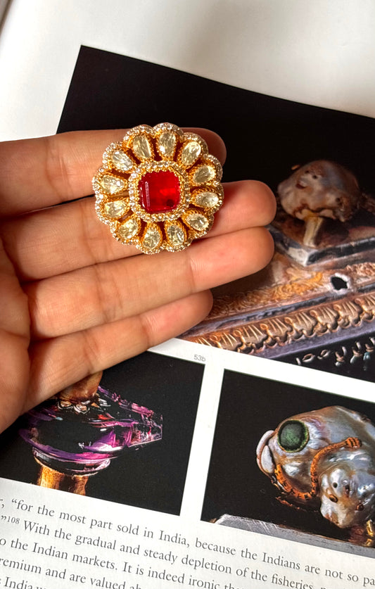 Ruby doublet diamond polki ring