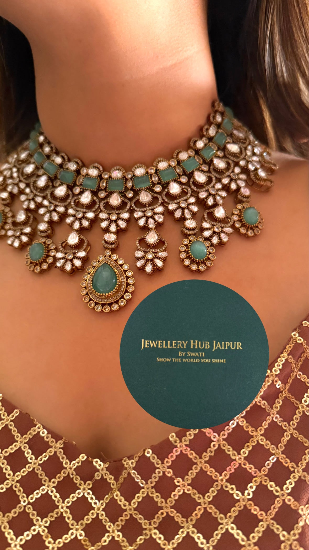 Prathiksha mint doublet moissanite collar set