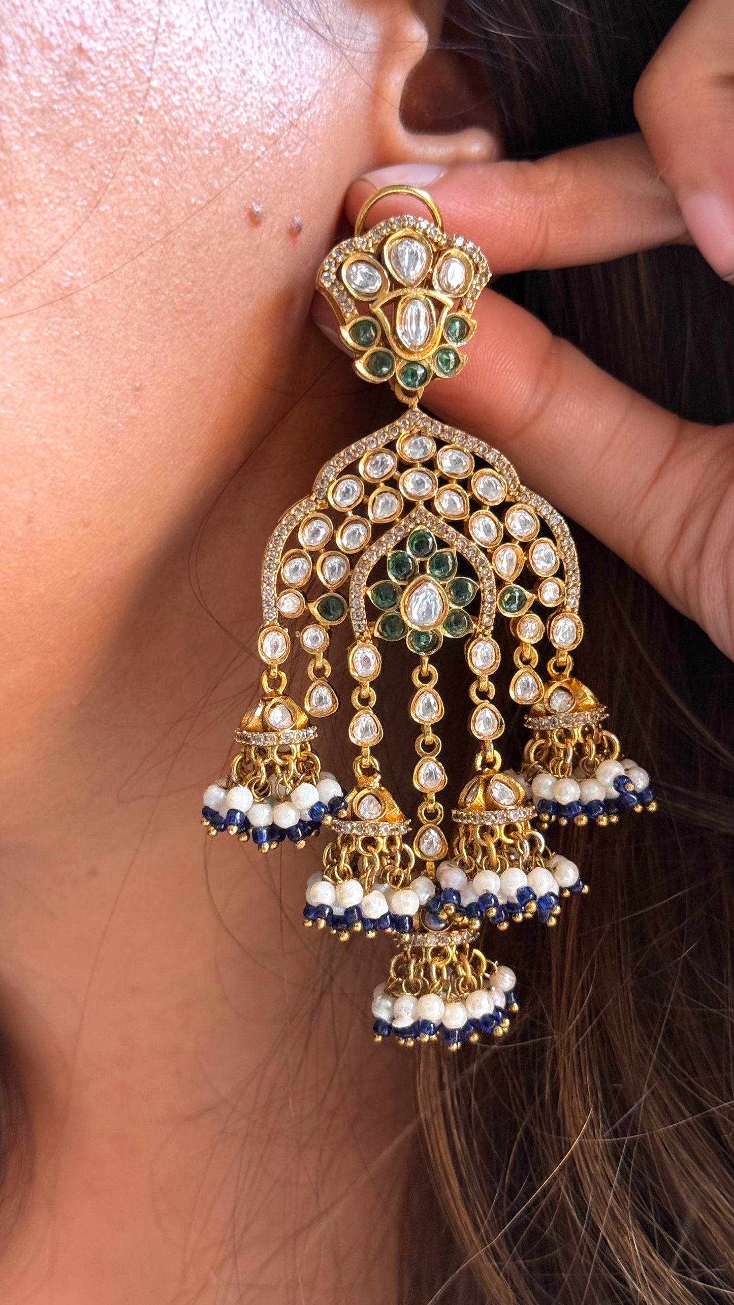 Emerald & sapphire panch jhumki danglers