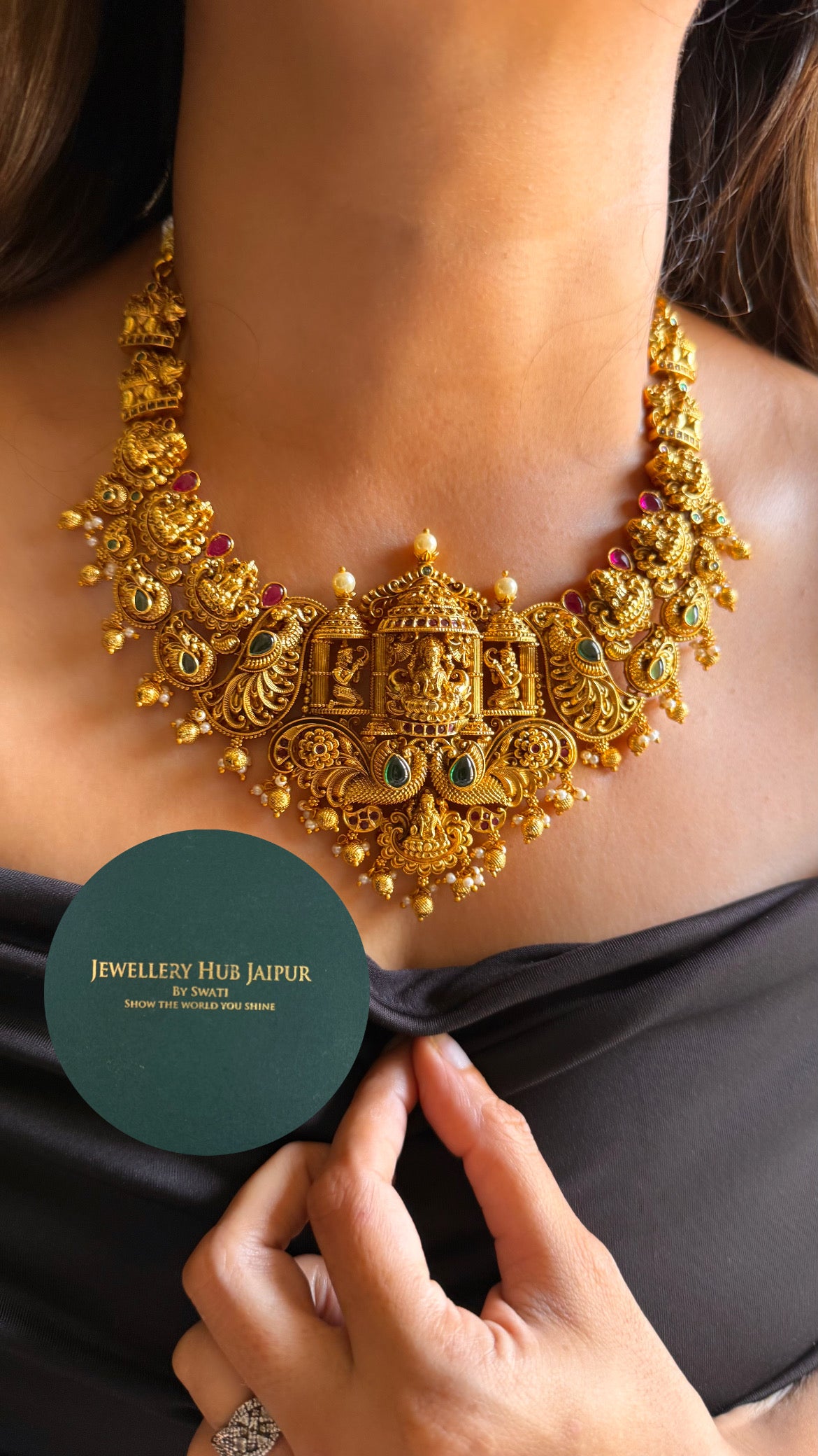 Goddess laxmi with peacock temple collar set