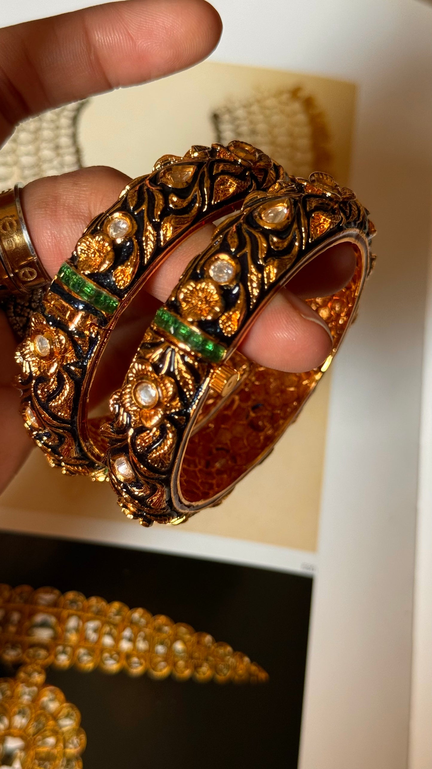 Emerald ruby meenakari bangles in polki