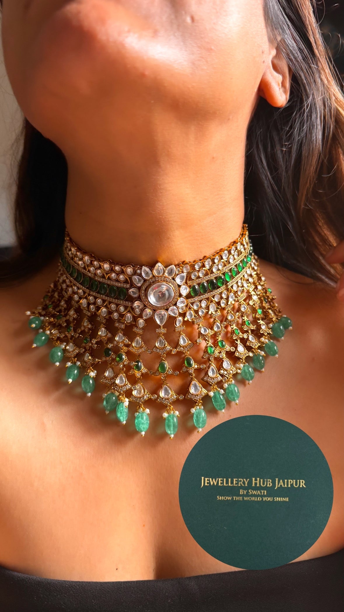 Emerald & moissanite bridal set