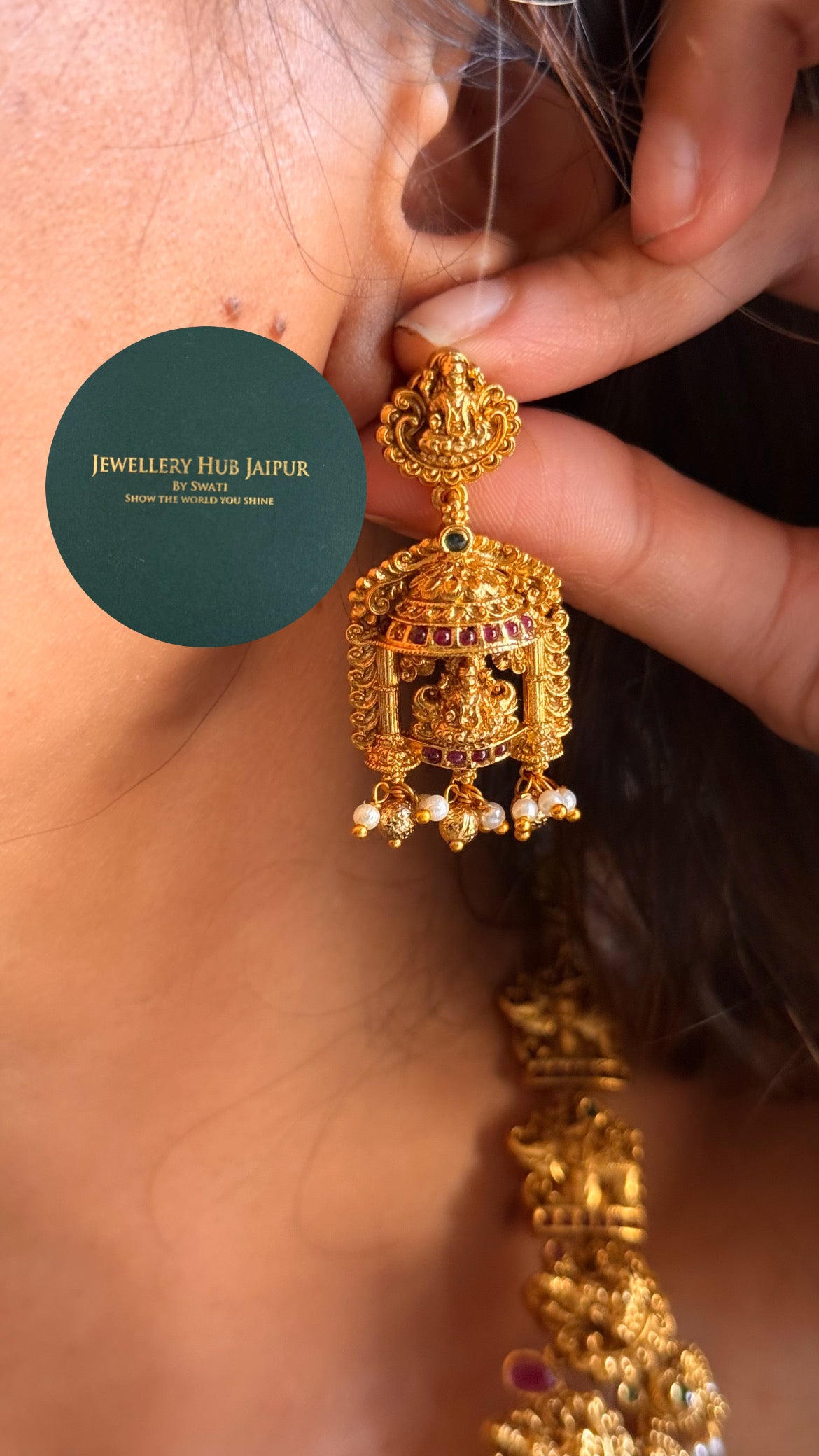 Goddess laxmi with peacock temple collar set