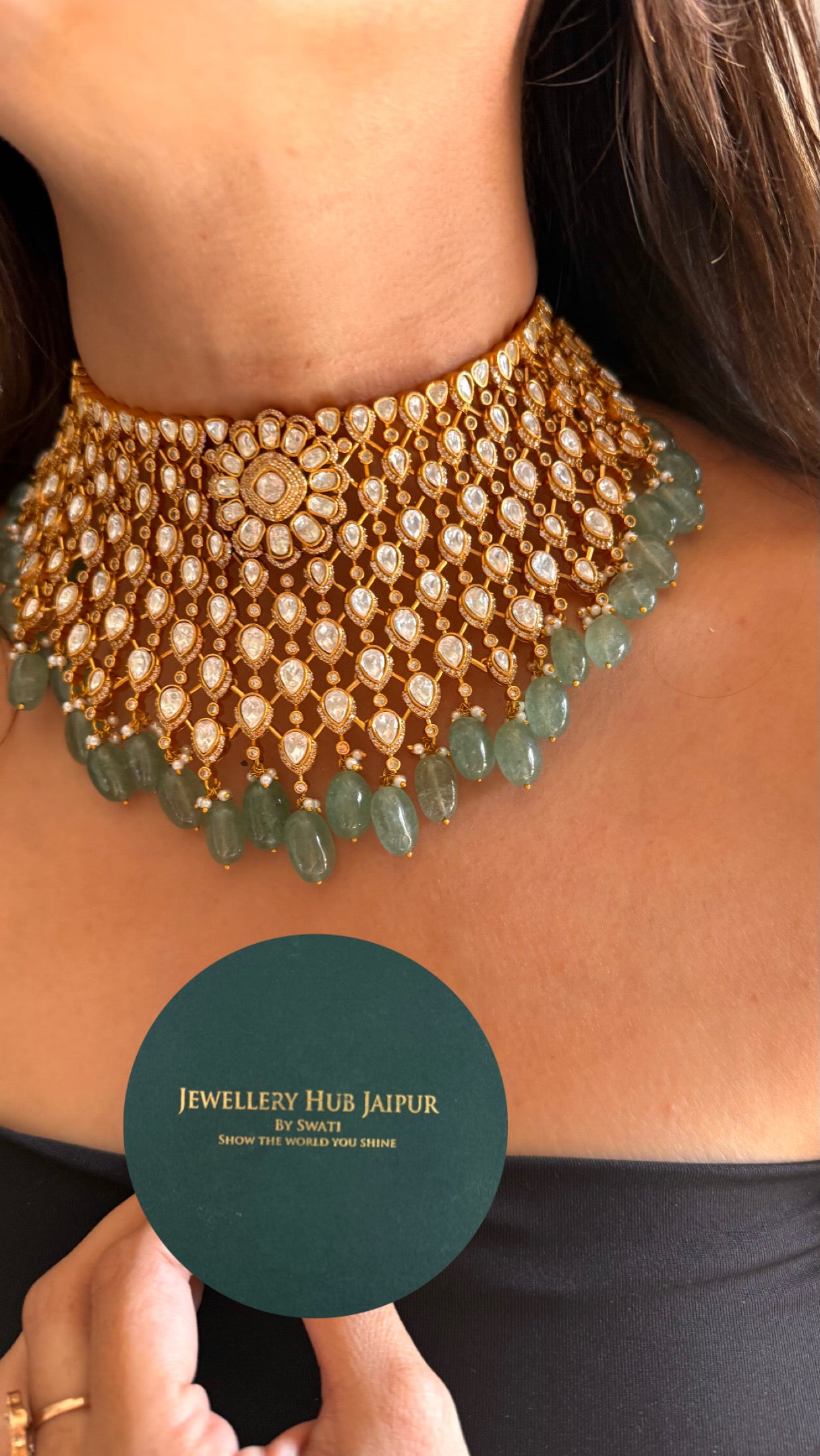 Mint drop real moissanite choker necklace