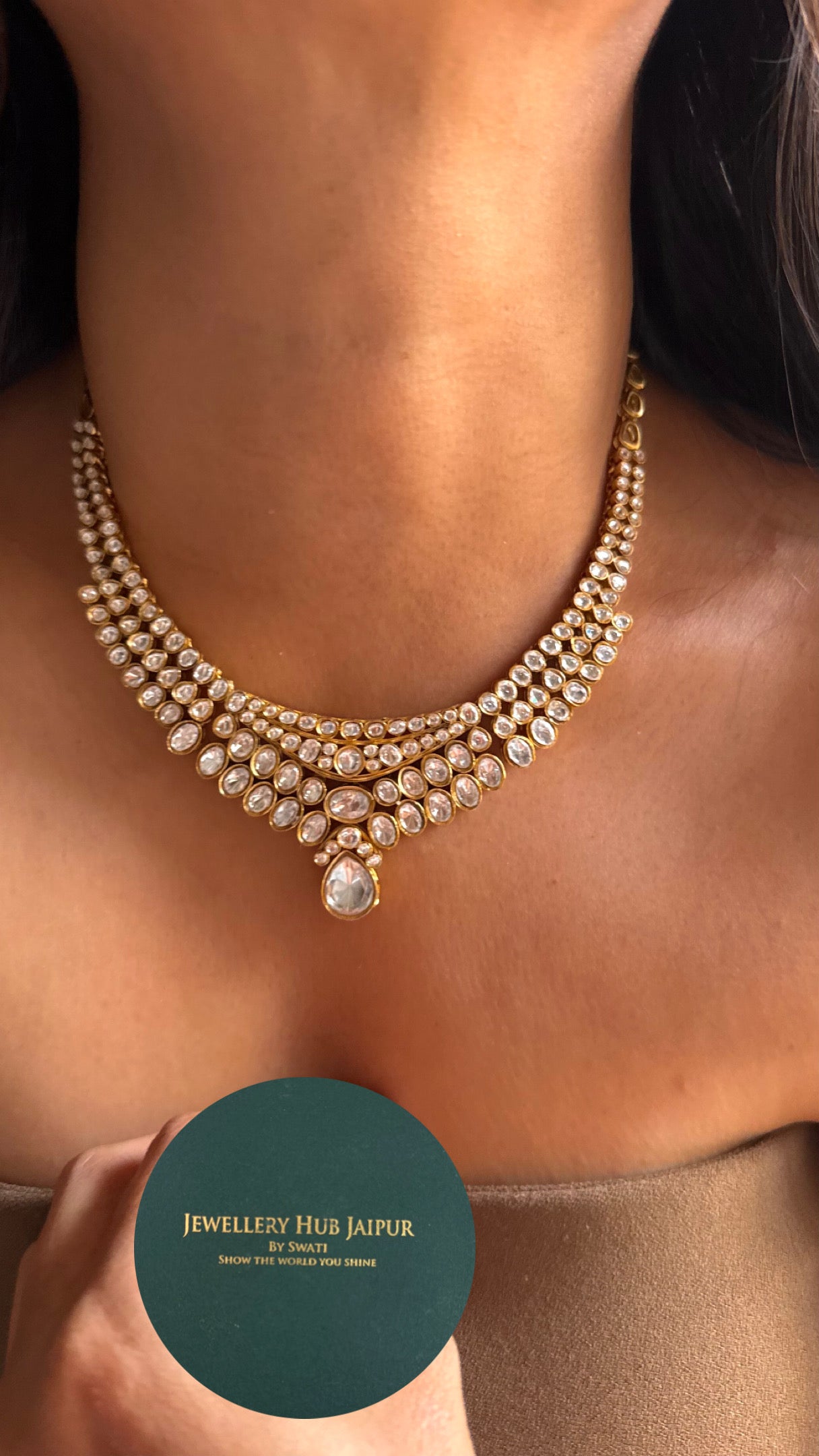 Real Moissanite kundan minimalist collar necklace