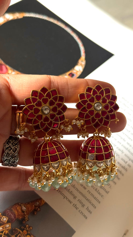 Paachi kundan real kemp sunflower inspired Jhumki